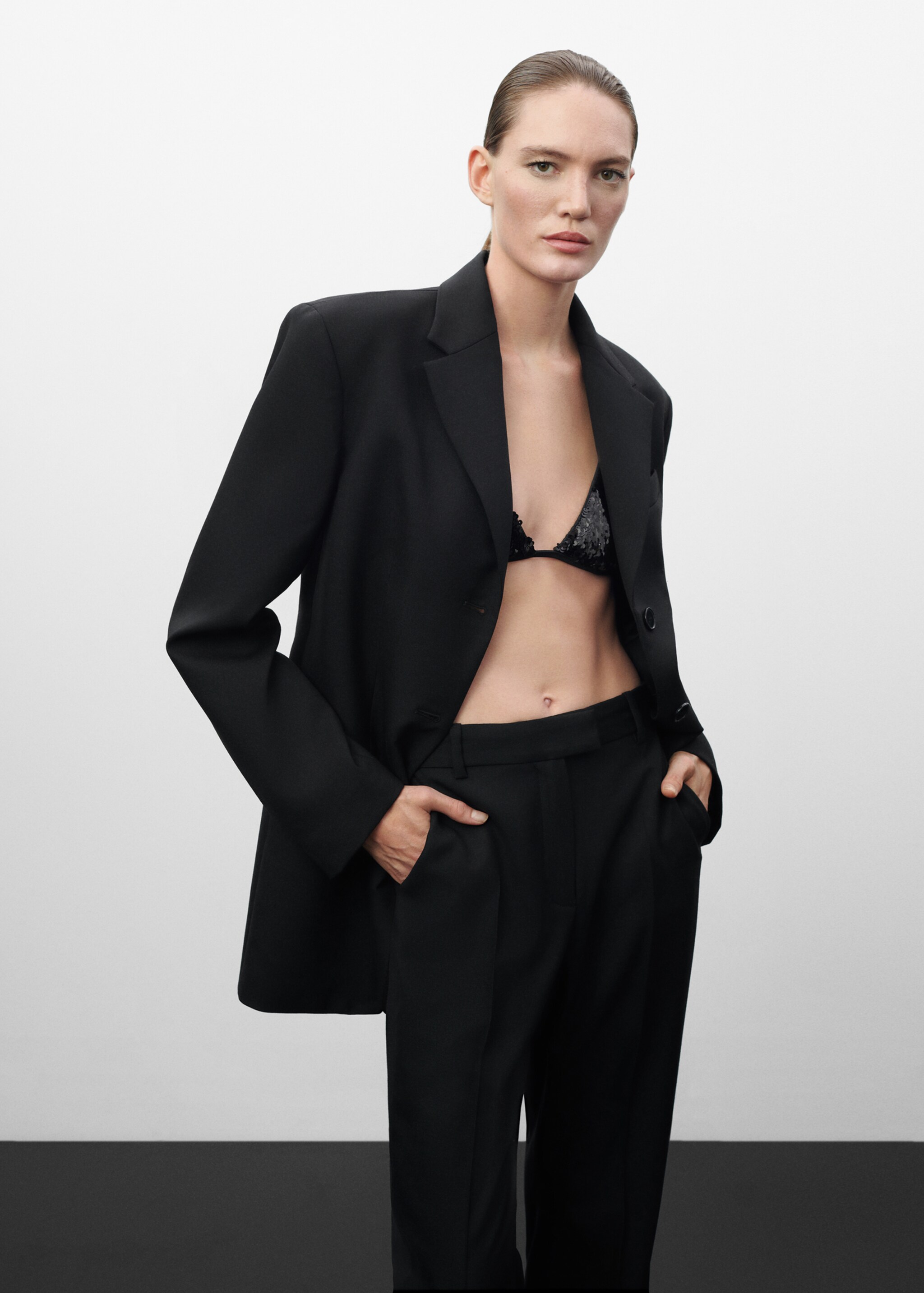 100% virgin wool suit jacket - Medium plane, Black. Ref: 57059115-00.