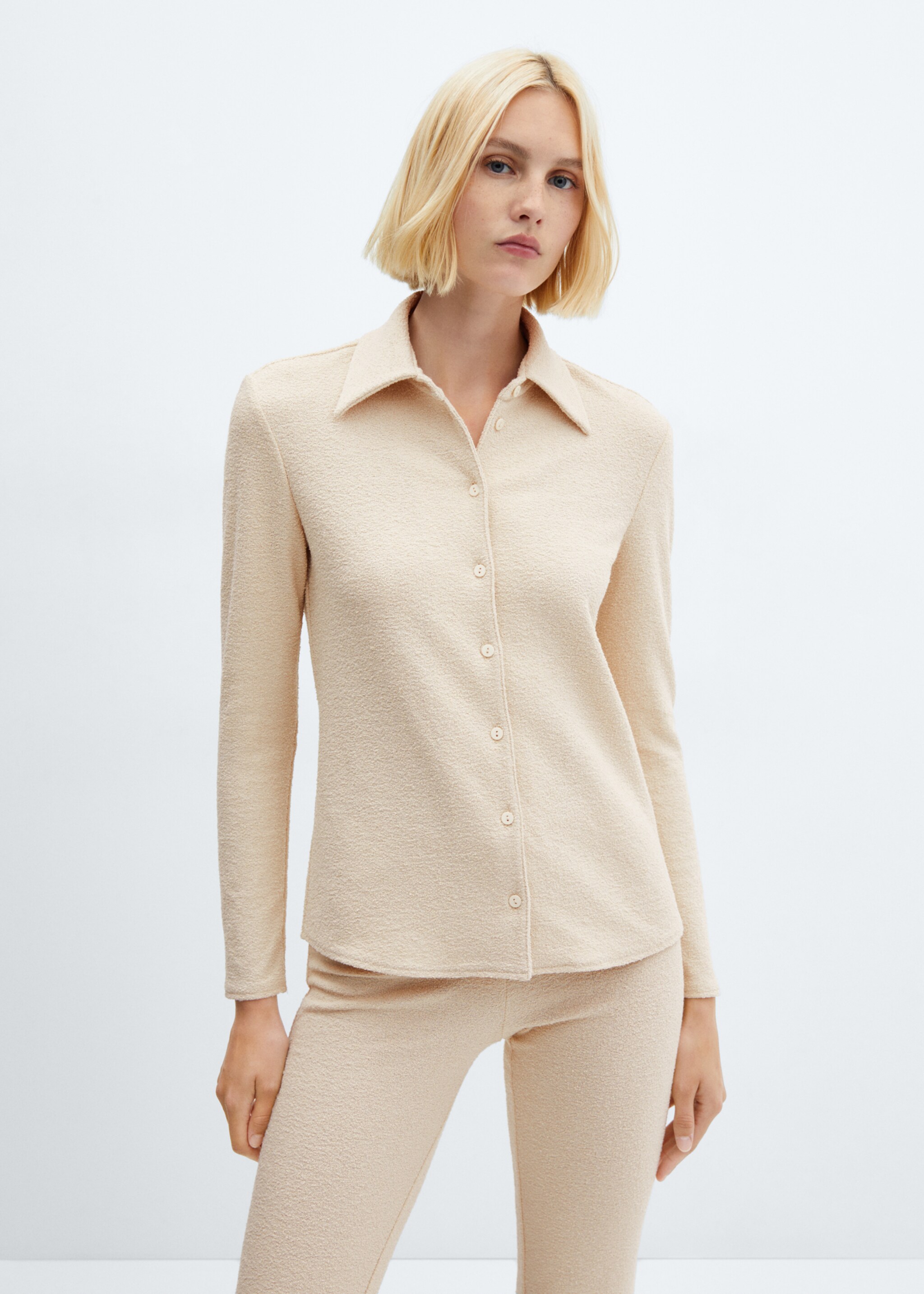 Knitted shirt with button - Medium plane, Off White. Ref: 57059123-00.
