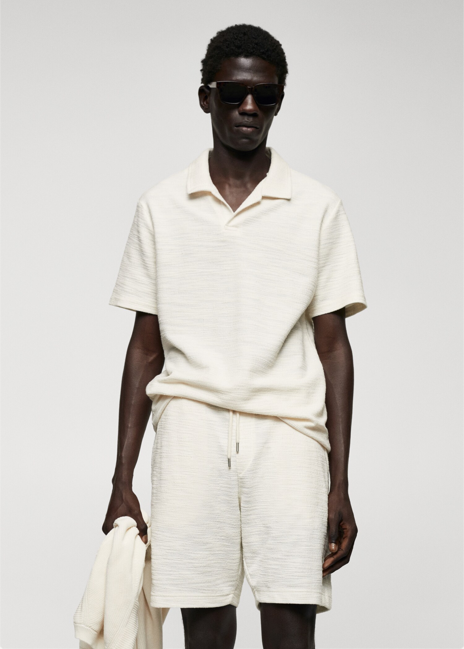 Bowling-collar structured polo shirt  - Medium plane