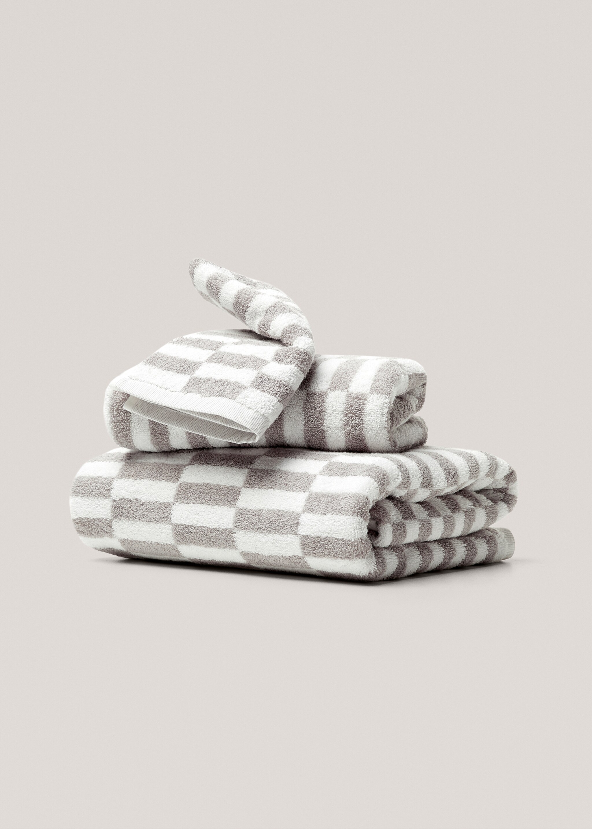Check bath towel 90x150cm - Article without model, Light Heather Grey. Ref: 57061173-00.