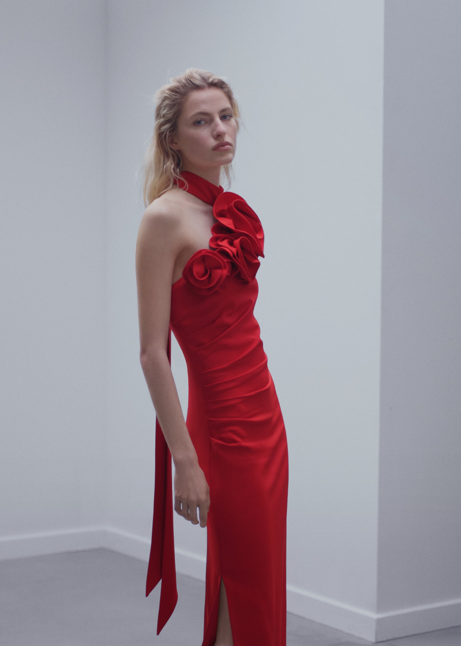 Maxi flower dress with opening - Medium plane