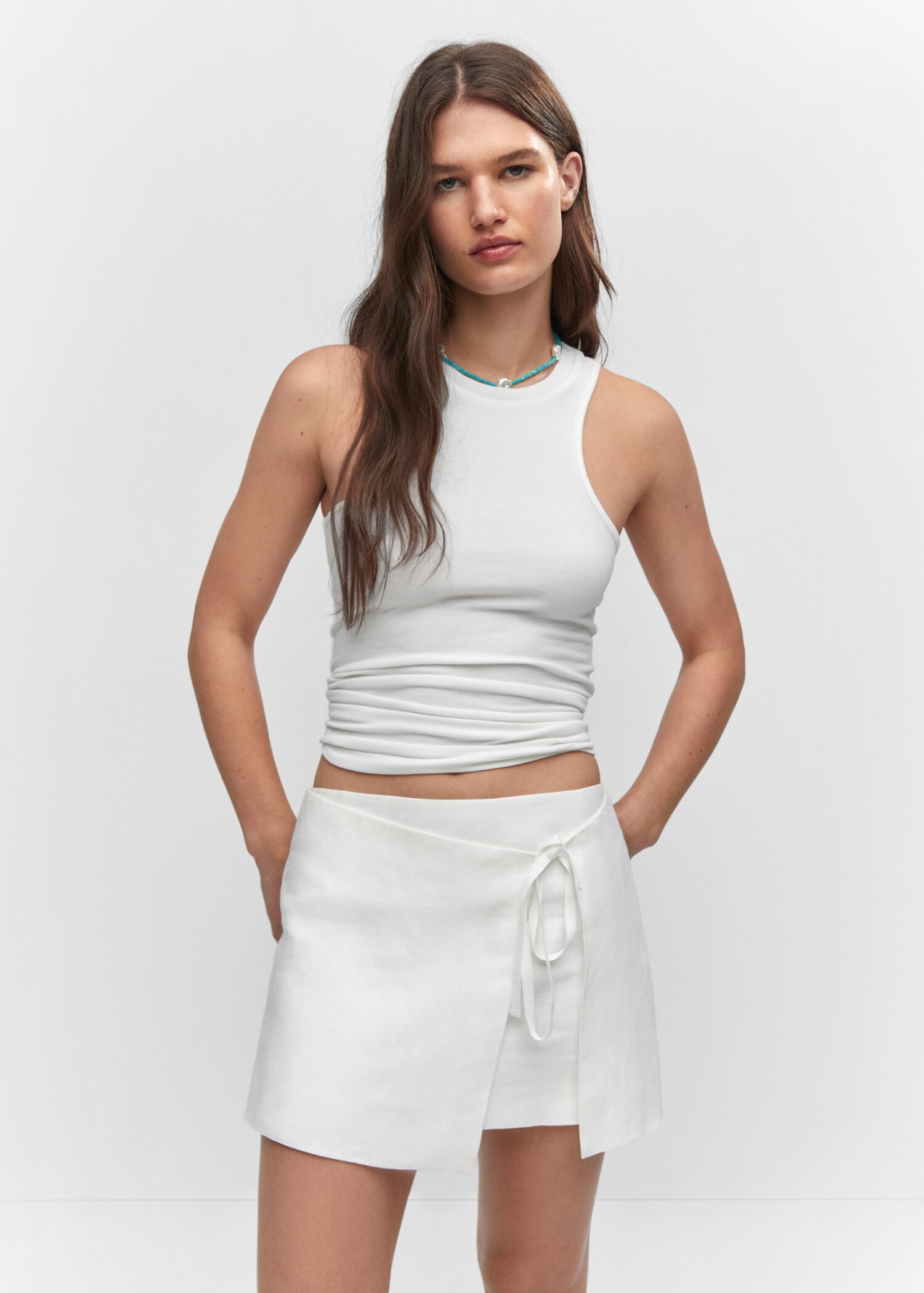 Linen-blend wrapped skirt - Medium plane