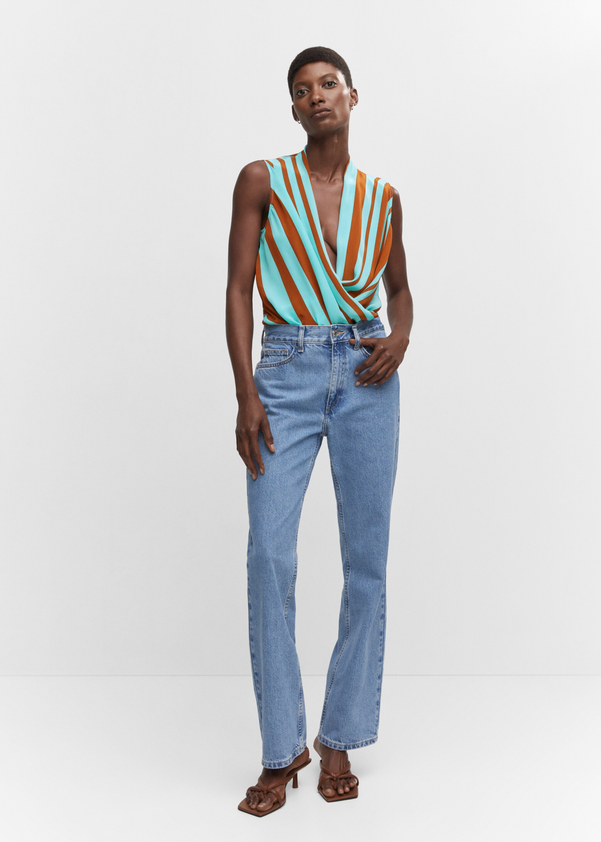 Gestreifte Wickelbluse - Detail des Artikels 2, Türkis. Ref: 57062889-00.