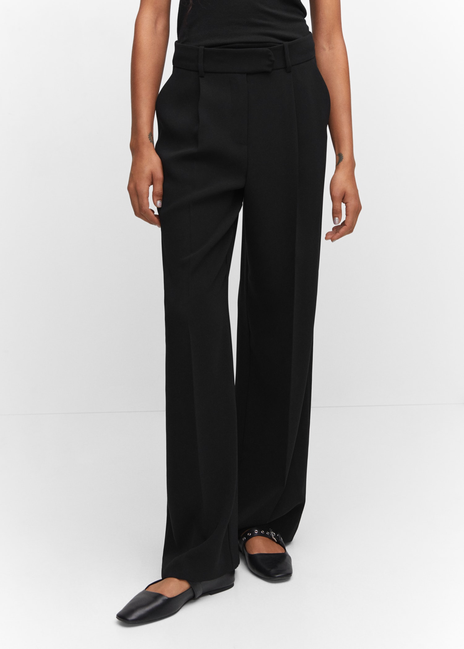 Wide Leg Mango Pantalones Negros Mujer Pantalon Tiro Alto Negro