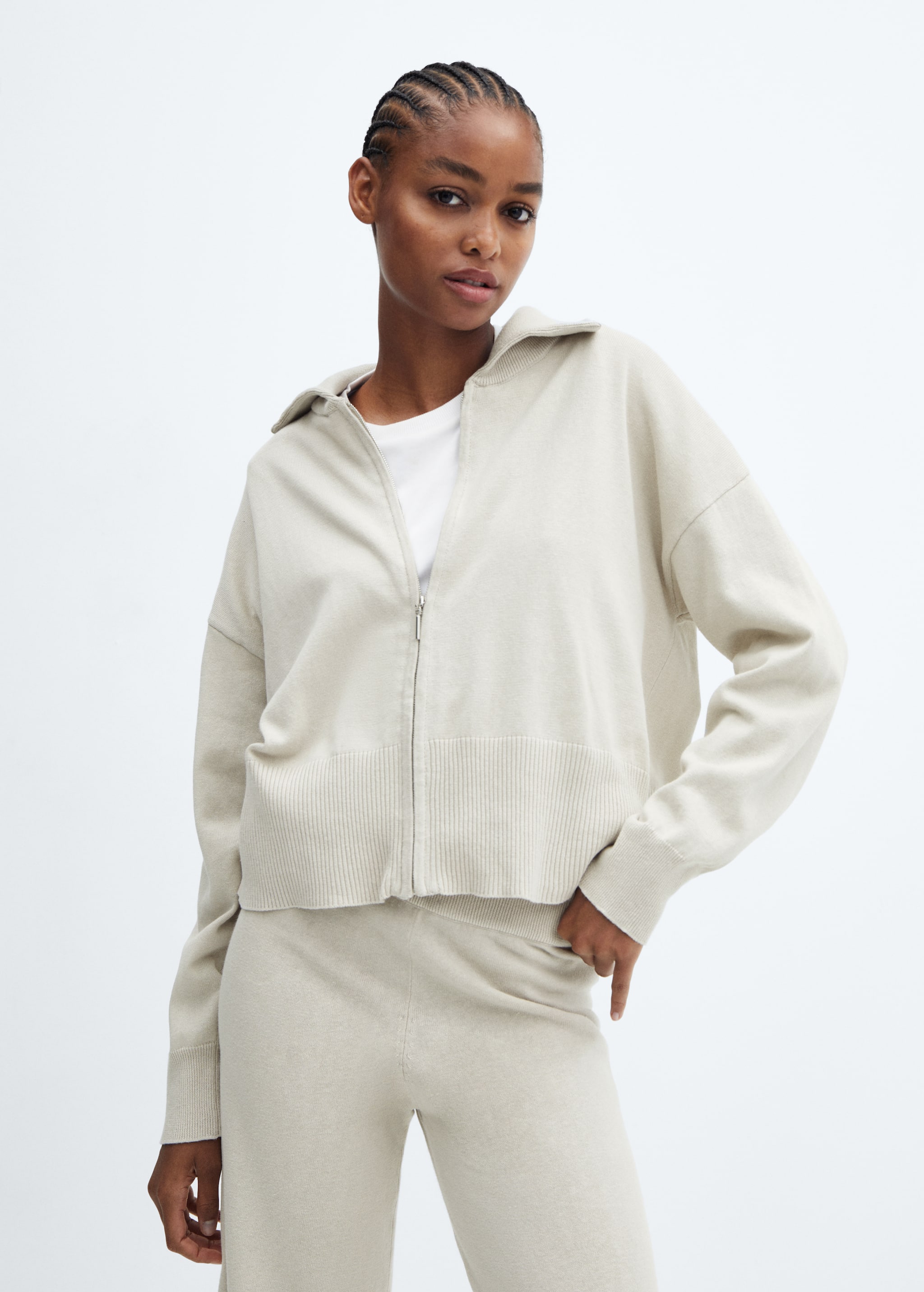 Cotton and linen pyjama jacket with zip - Medium plane