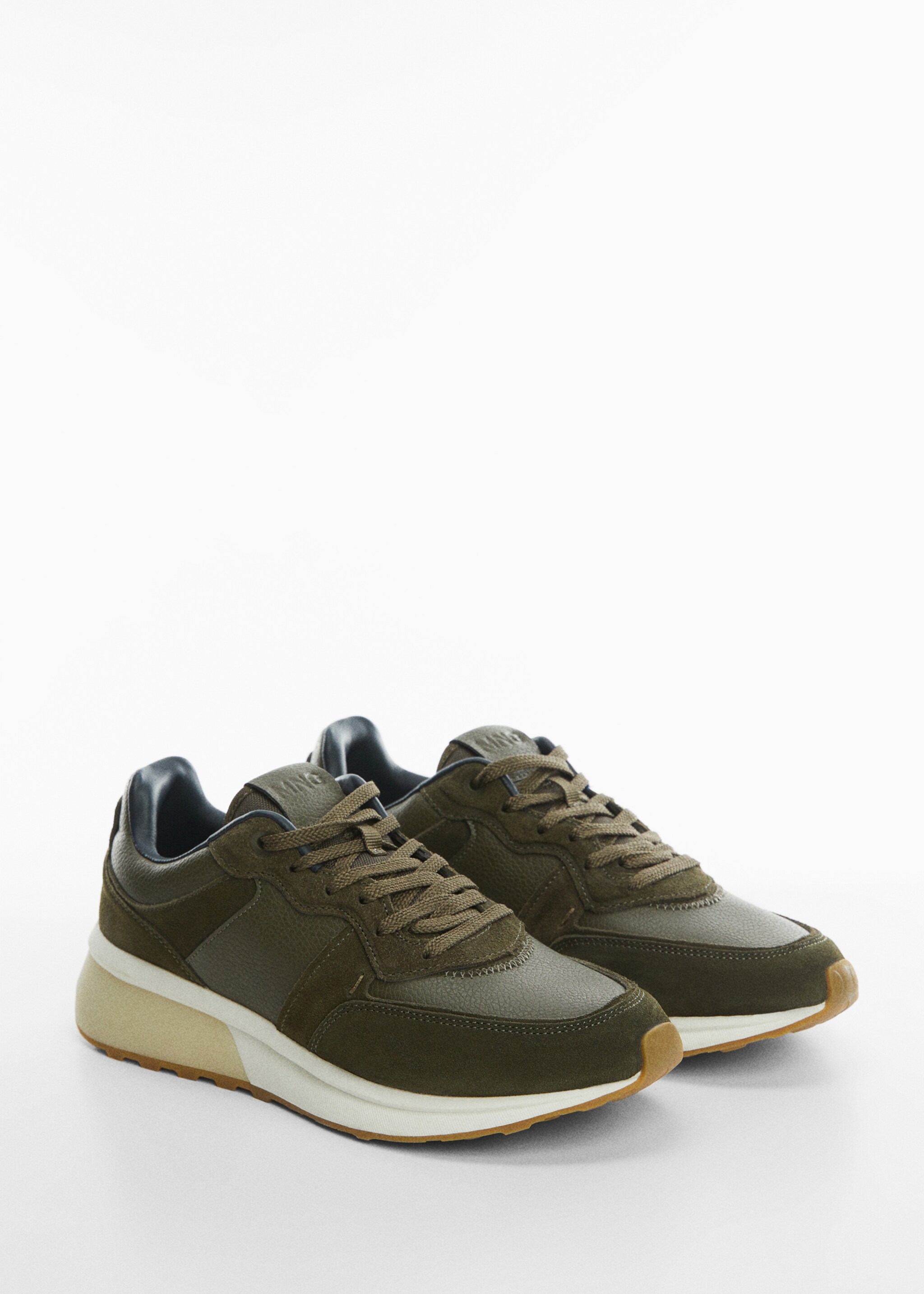 Leather mixed sneakers - Medium plane, Khaki. Ref: 57064391-00.