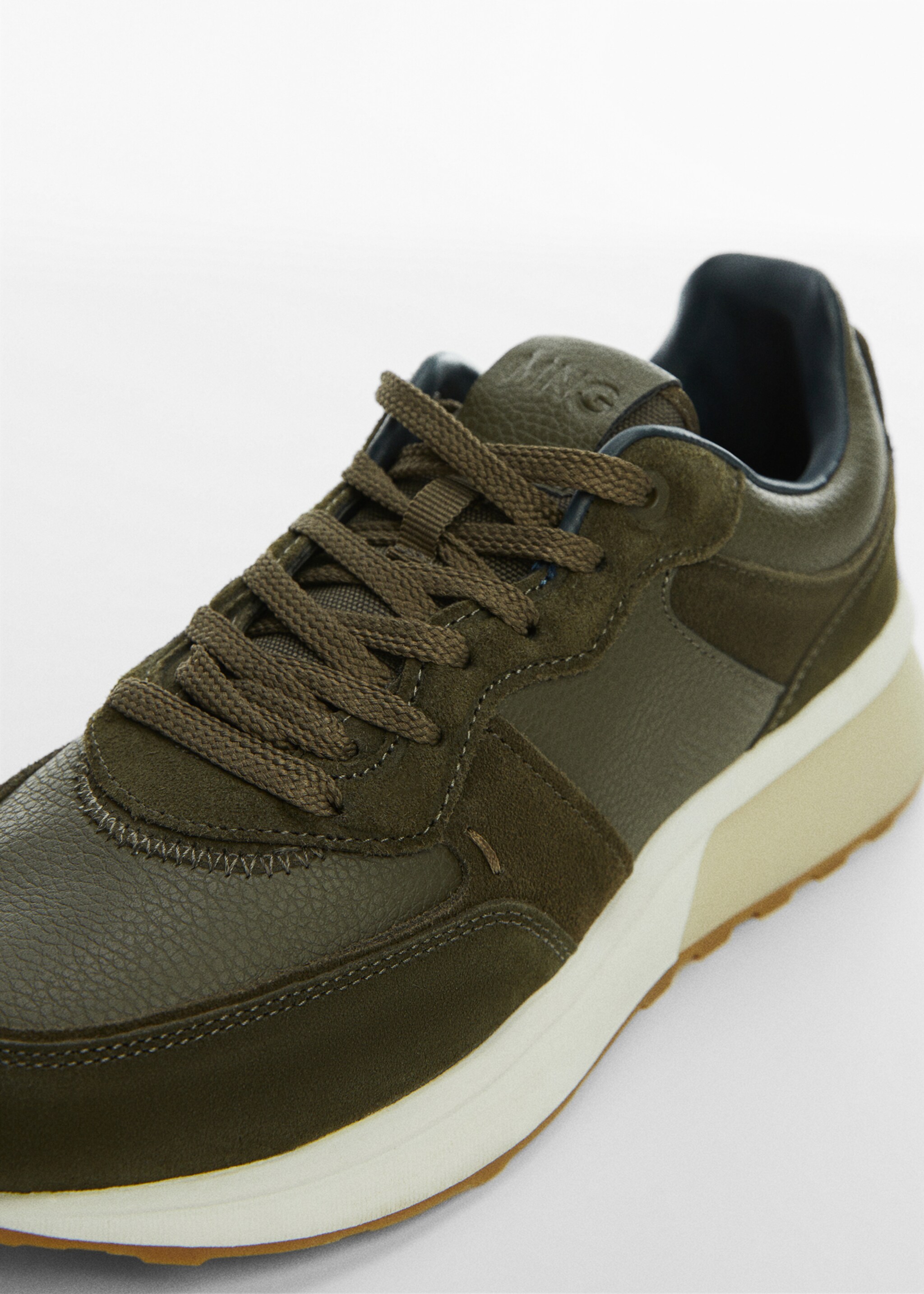 Leather mixed sneakers - Details of the article 2, Khaki. Ref: 57064391-00.