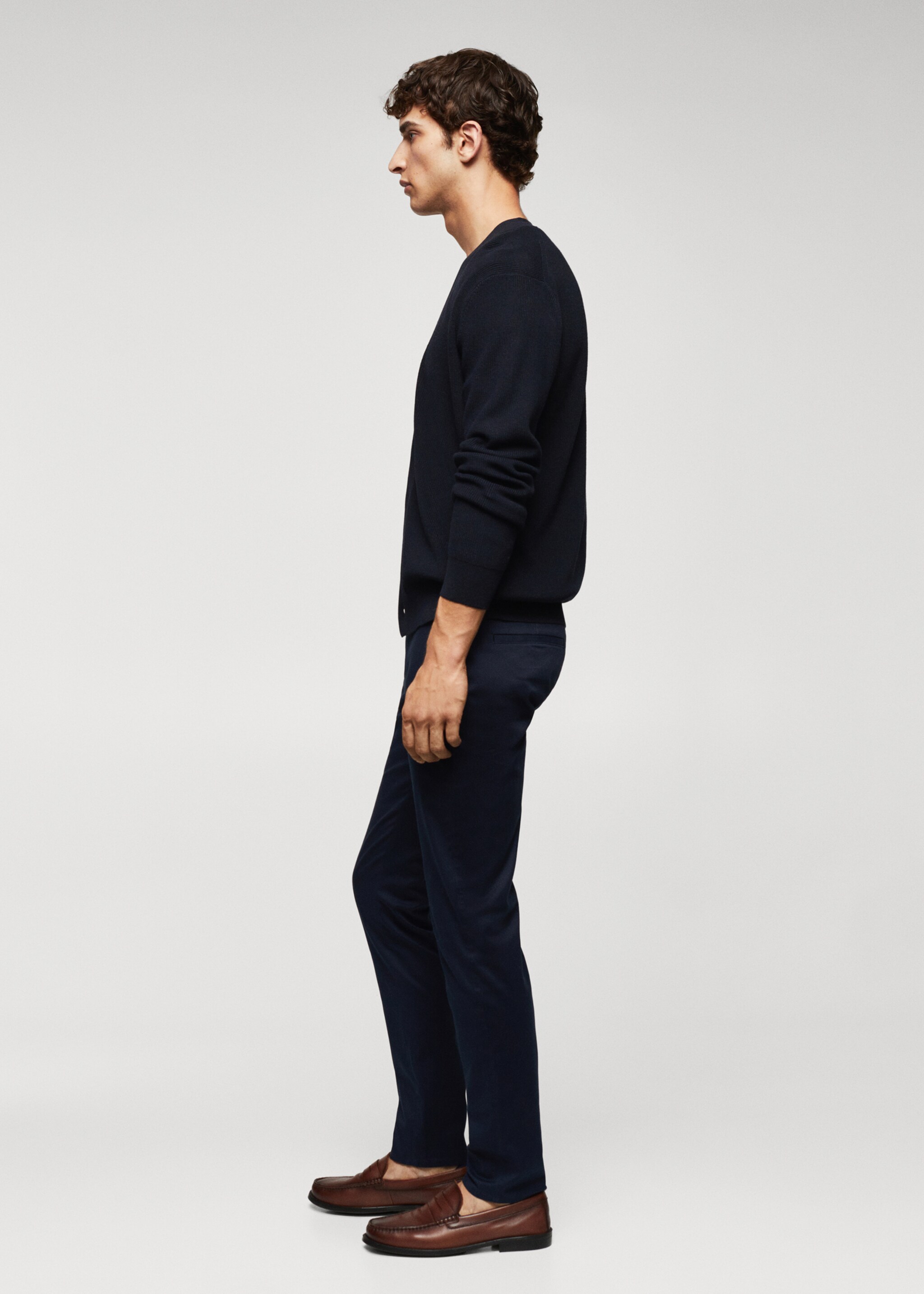 Structured cotton cardigan - Details of the article 2, Navy. Ref: 57064401-00.