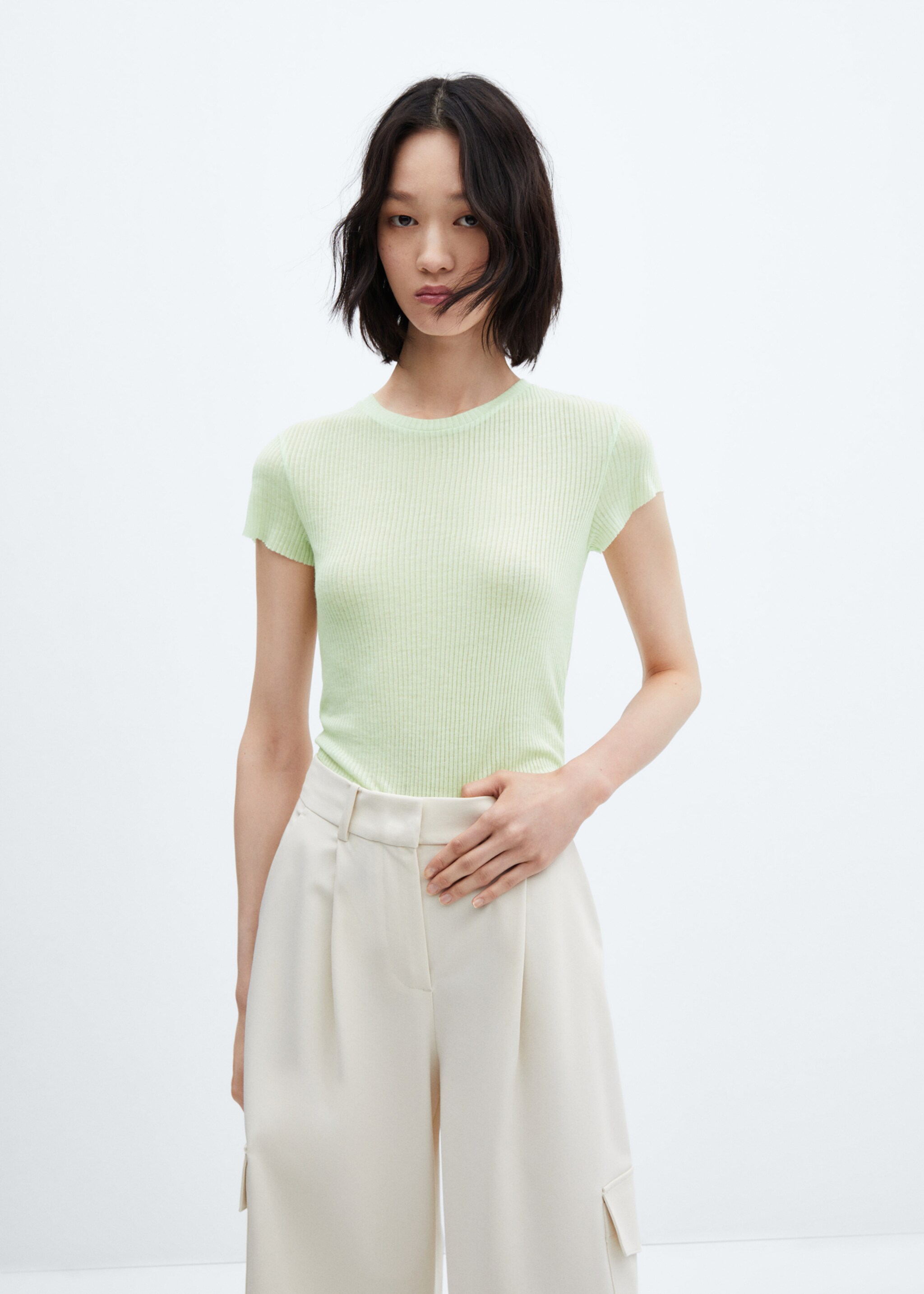 T-shirt en maille fine - Plan moyen, Vert d´eau. Ref: 57064428-00.