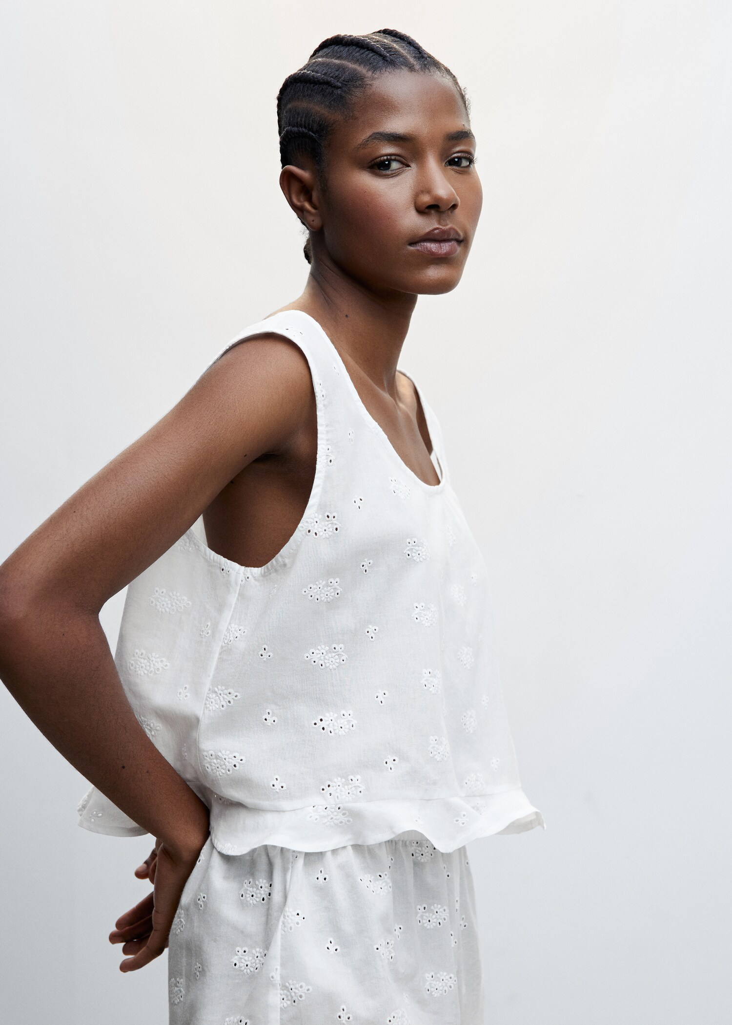 Cotton pyjama top with openwork details - Details of the article 2