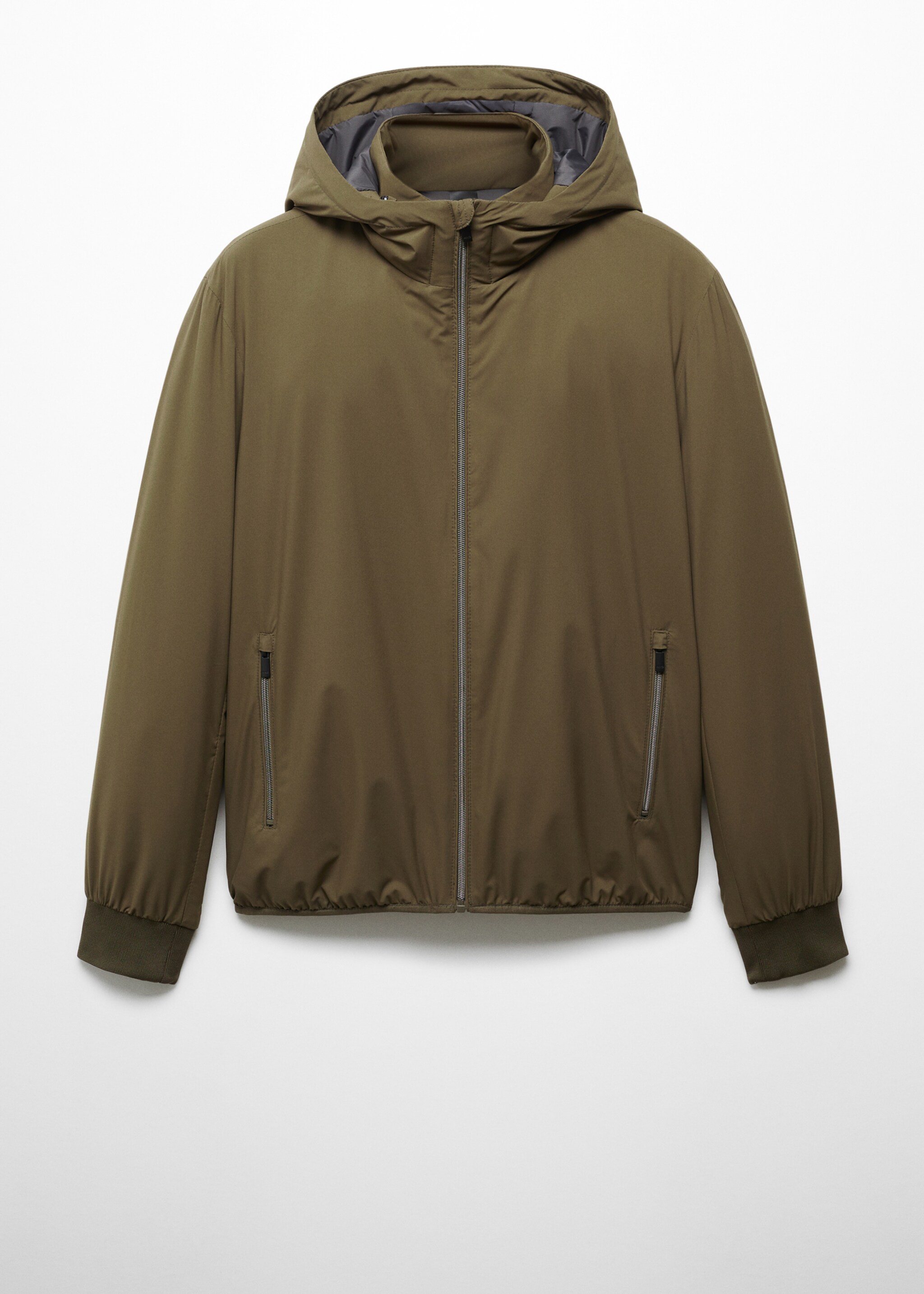 Water-repellent hooded quilted jacket - Article without model, Khaki. Ref: 57064756-00.