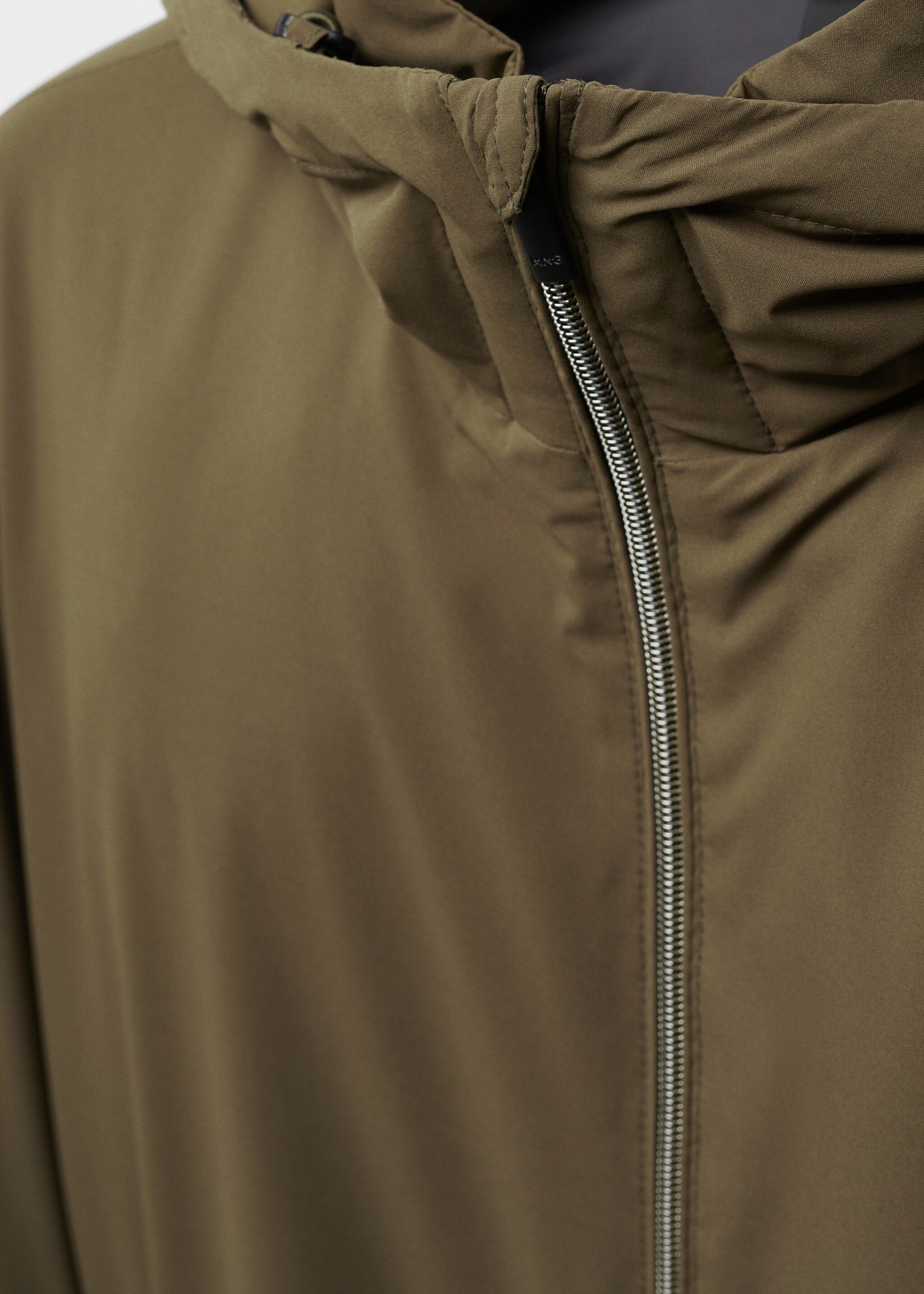 Water-repellent hooded quilted jacket - Details of the article 8, Khaki. Ref: 57064756-00.