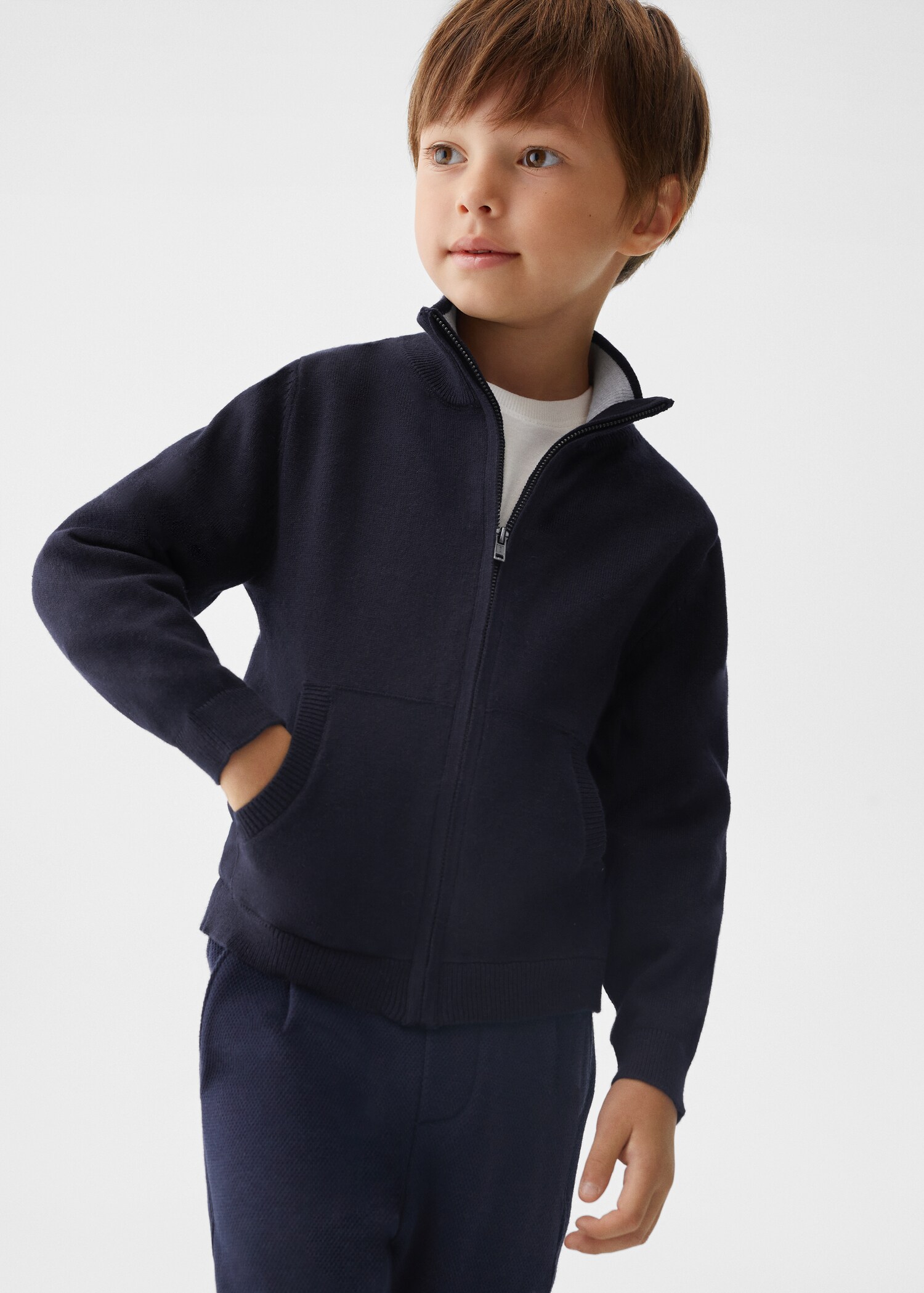 Baumwollstrickjacke mit Zipper - Mittlere Ansicht