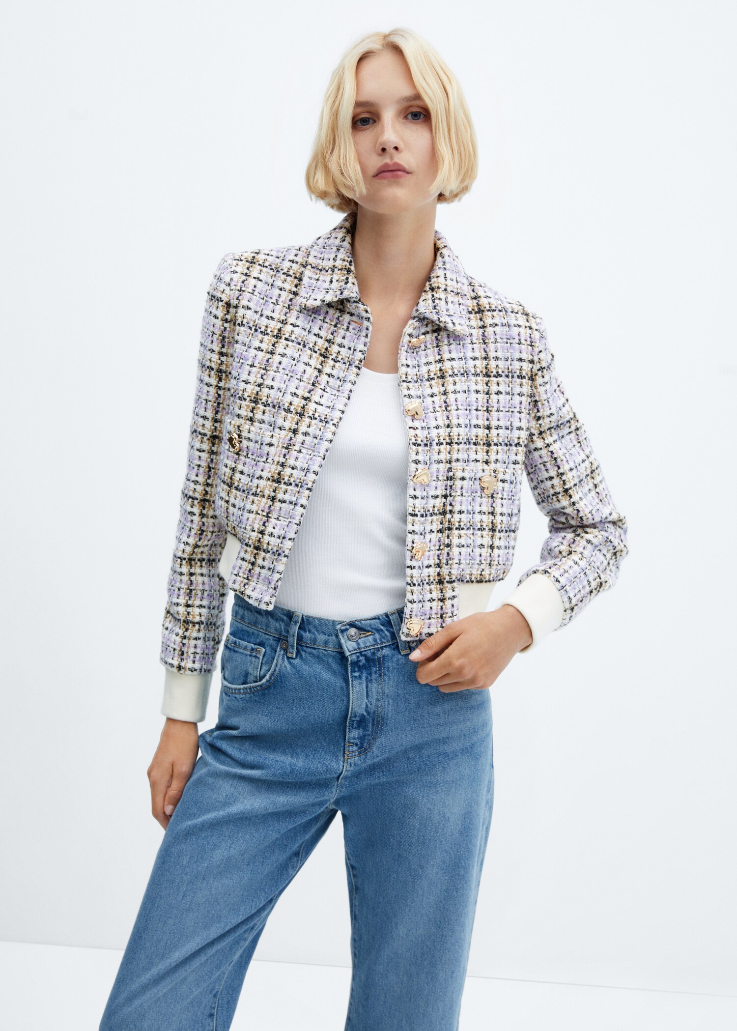 Chaqueta tweed estilo bomber Mujer MANGO OUTLET - Main Image