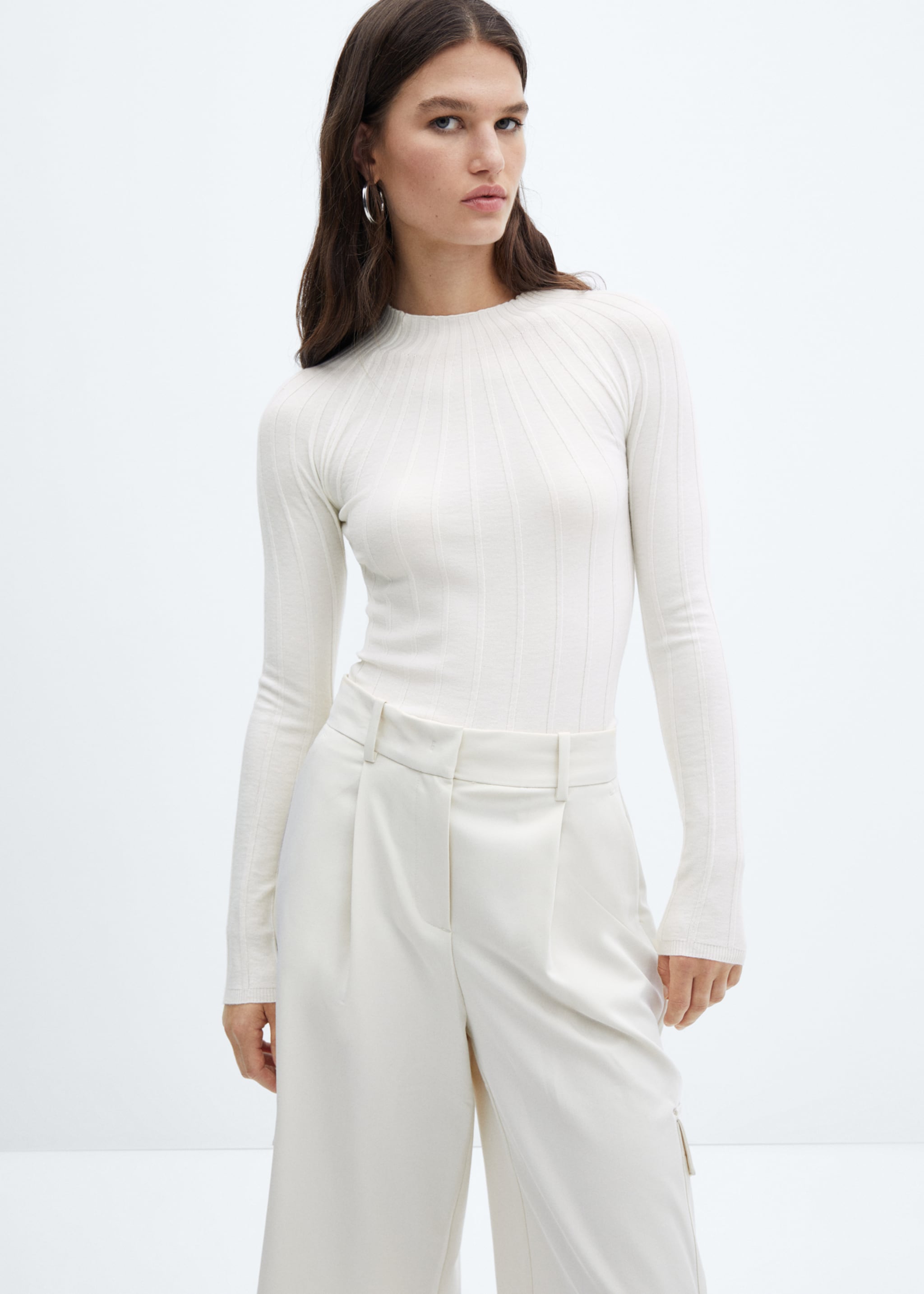 Ribbed sweater with perkins neck - Medium plane, Ecru. Ref: 57065793-00.