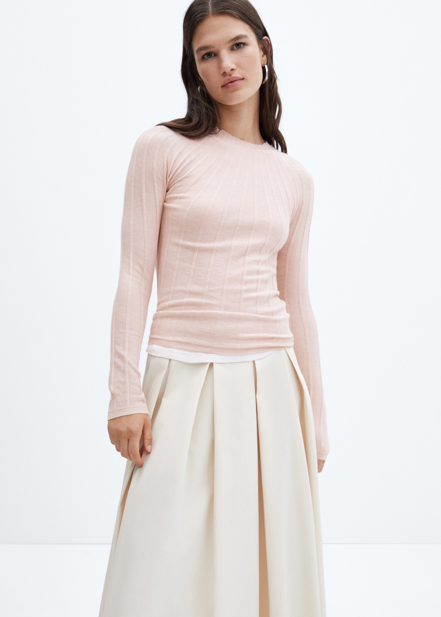 Ribbed sweater with perkins neck - Medium plane