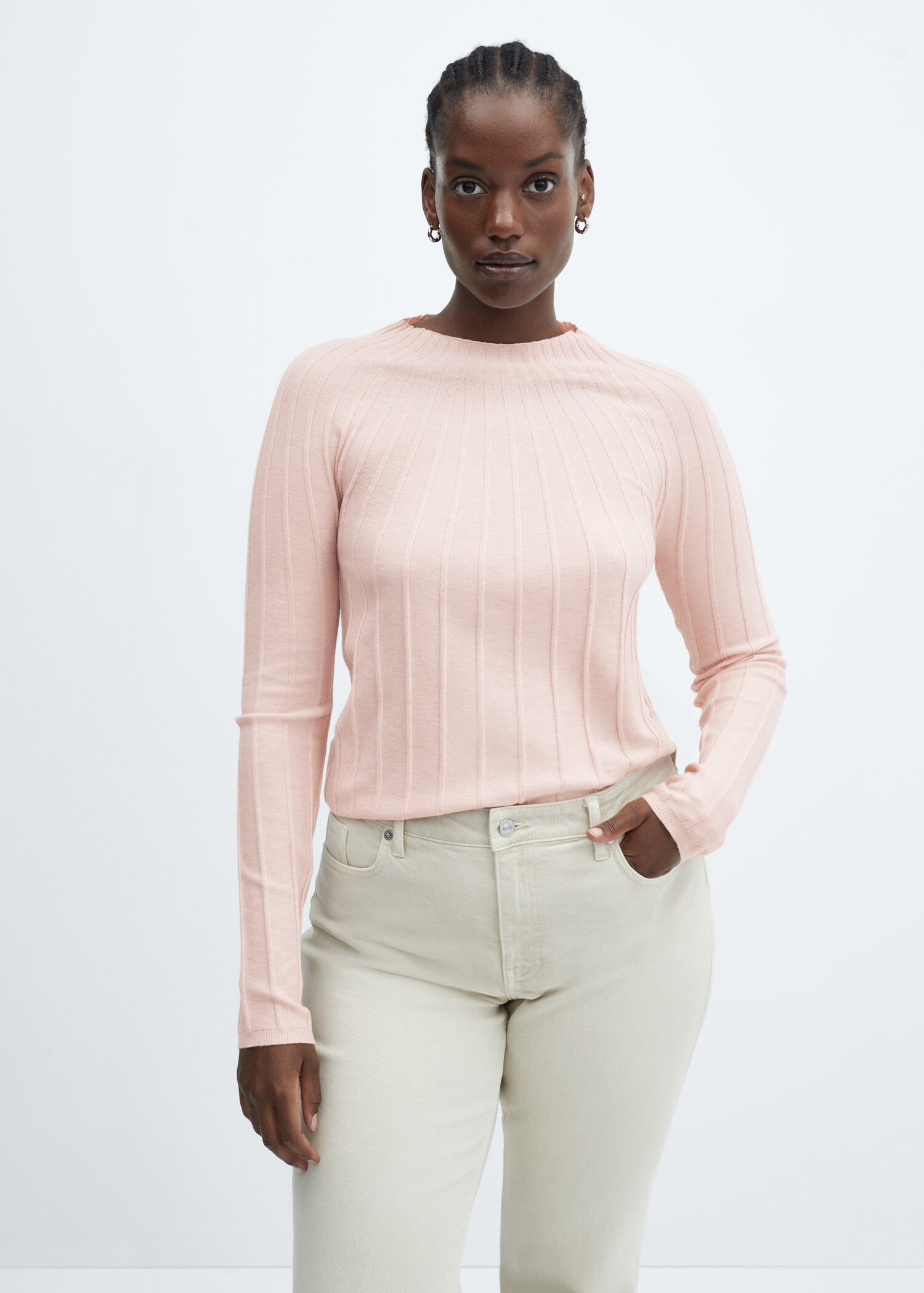 Ribbed sweater with perkins neck - Details of the article 5
