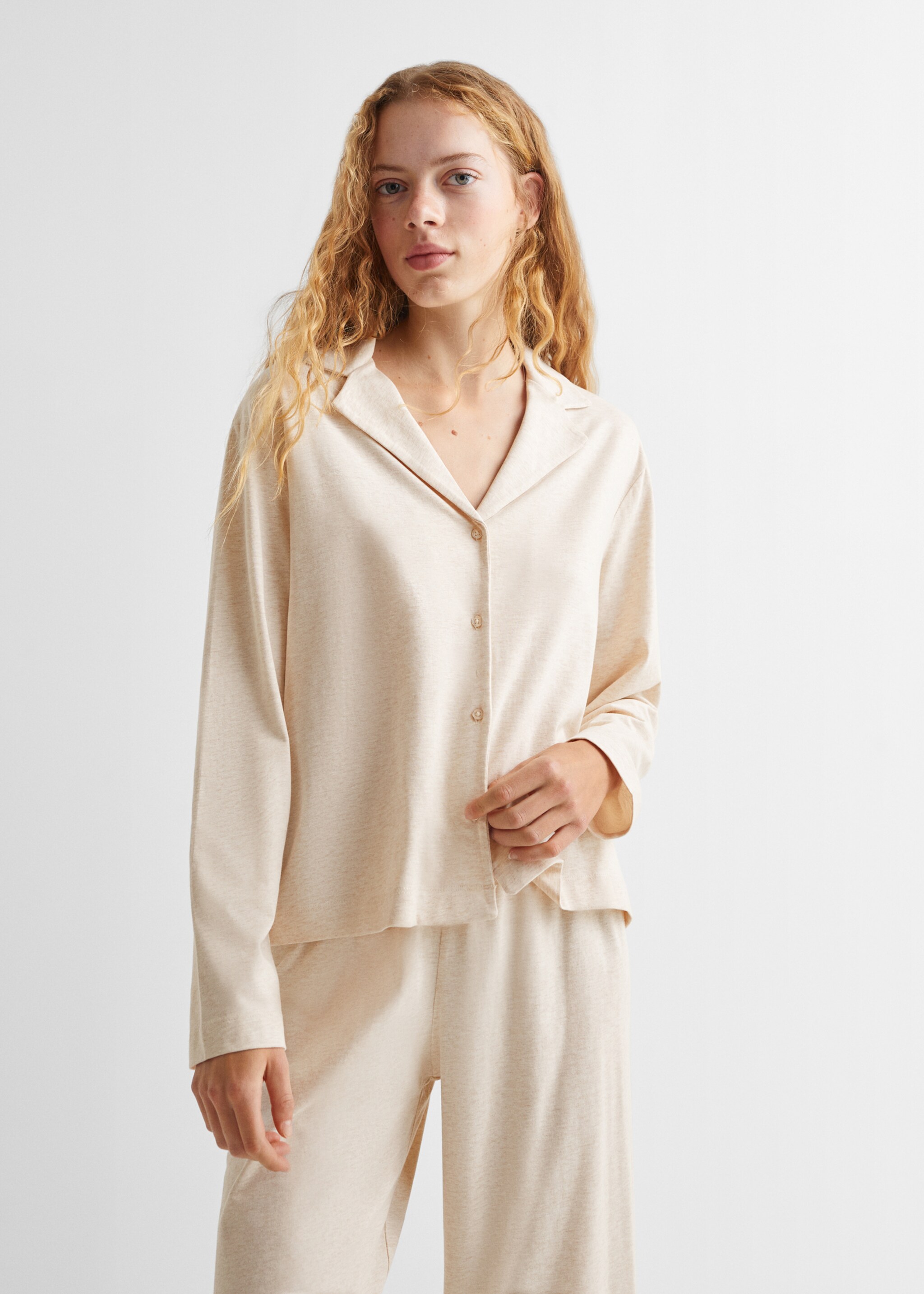 Pijama largo algodón - Plano medio, Beige. Ref: 57065795-00.