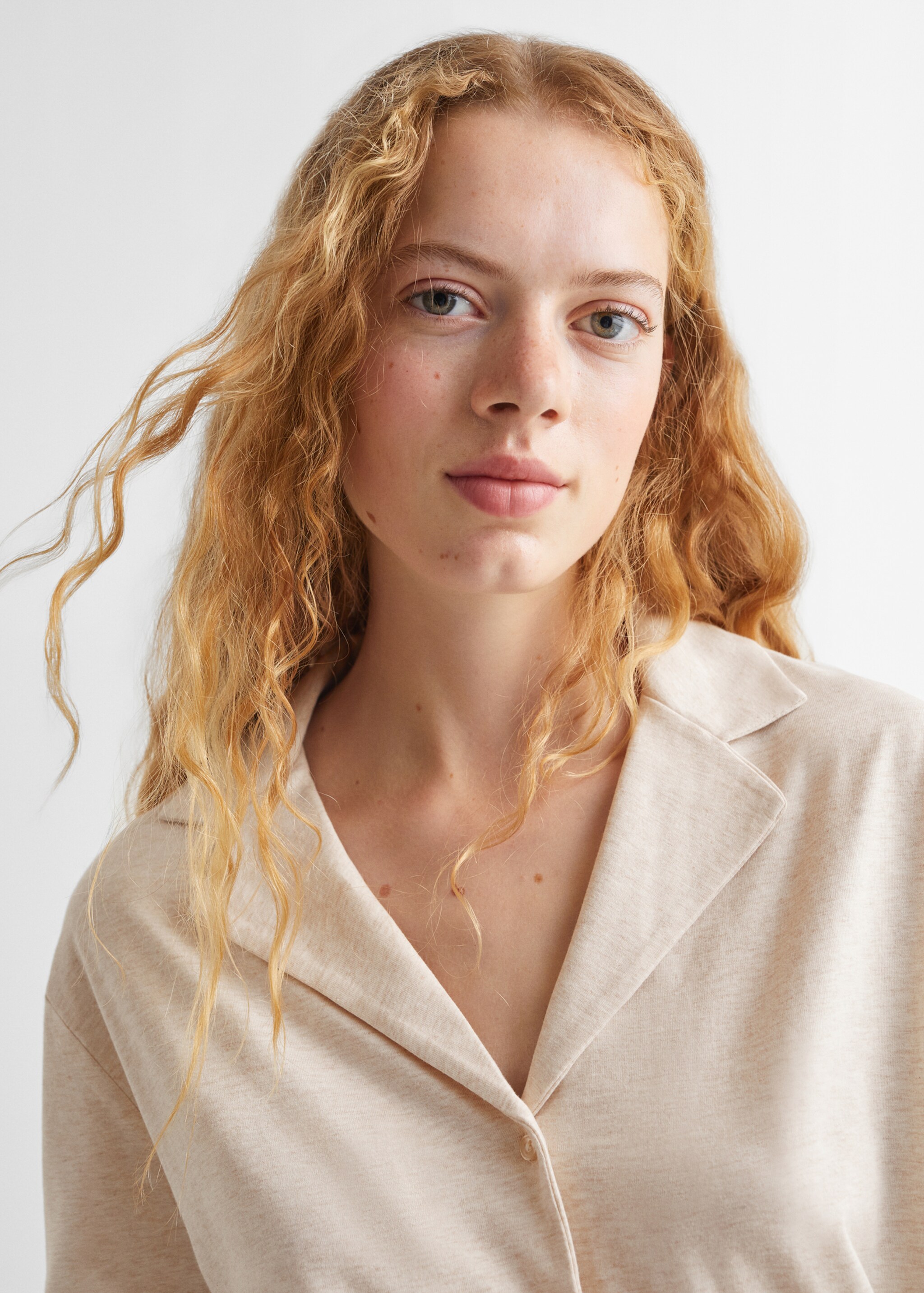 Pijama largo algodón - Detalle del artículo 1, Beige. Ref: 57065795-00.