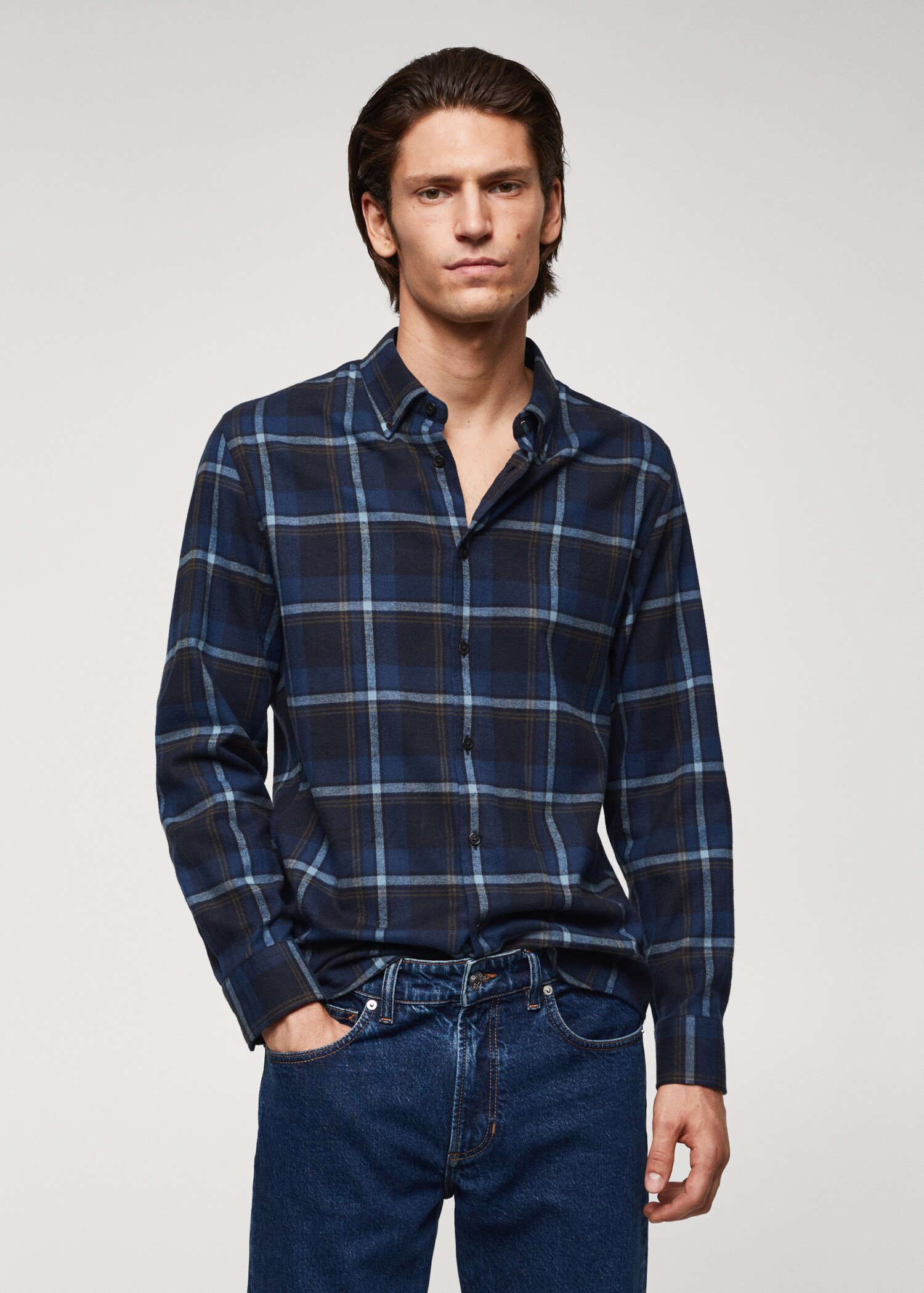 Camisa regular fit de flanela aos quadrados - Plano médio