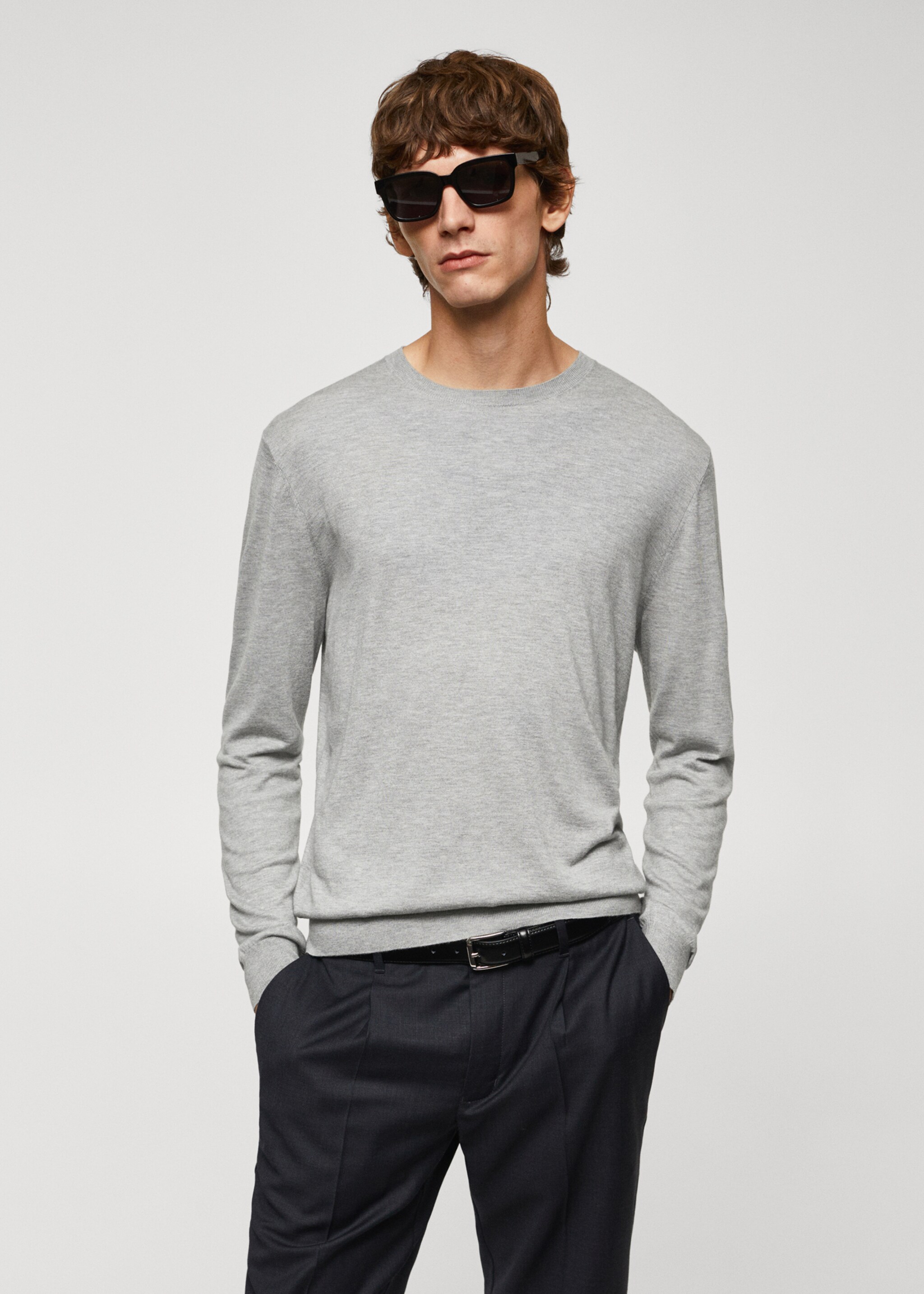 Fine modal-silk sweater - Medium plane, Medium Heather Grey. Ref: 57065956-00.