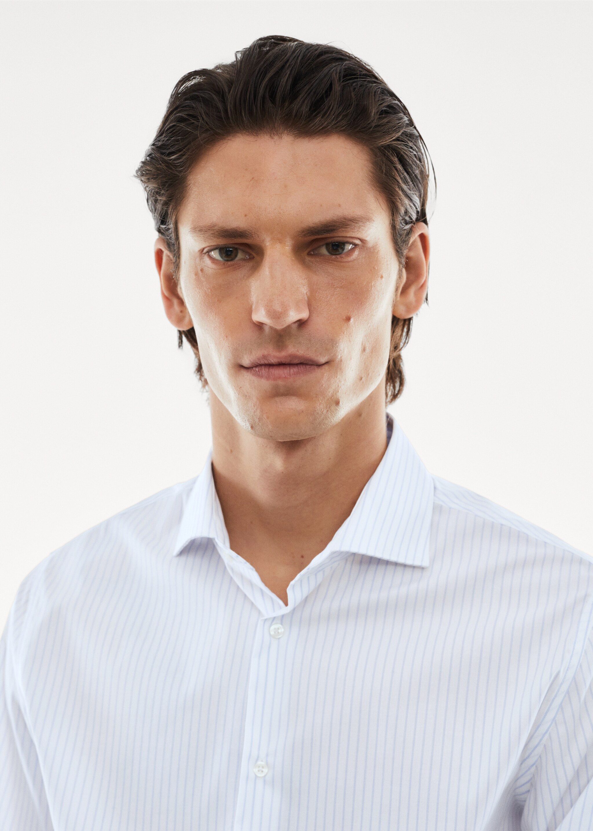 Stretch micro-structure suit shirt - Details of the article 1, Blue. Ref: 57065959-00.