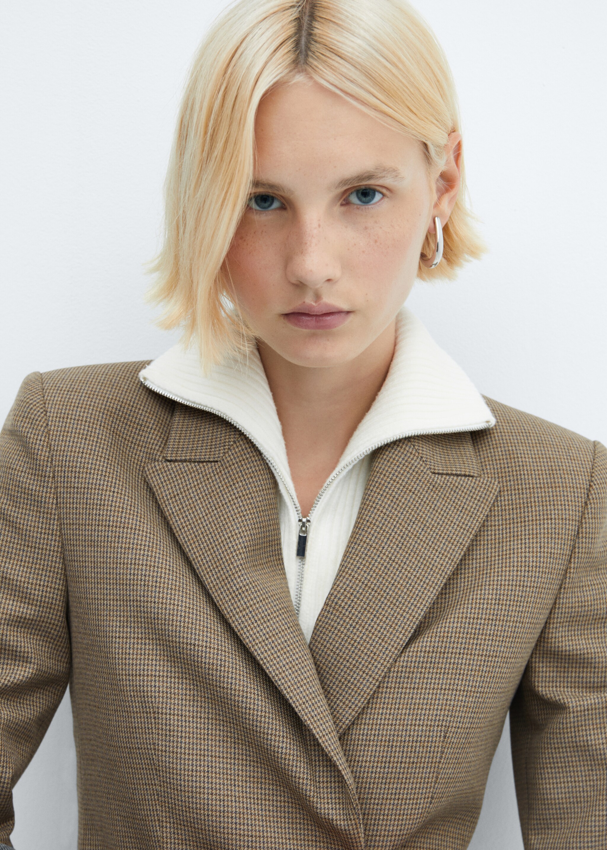 Houndstooth wool-blend blazer - Details of the article 1, Brown. Ref: 57065963-00.