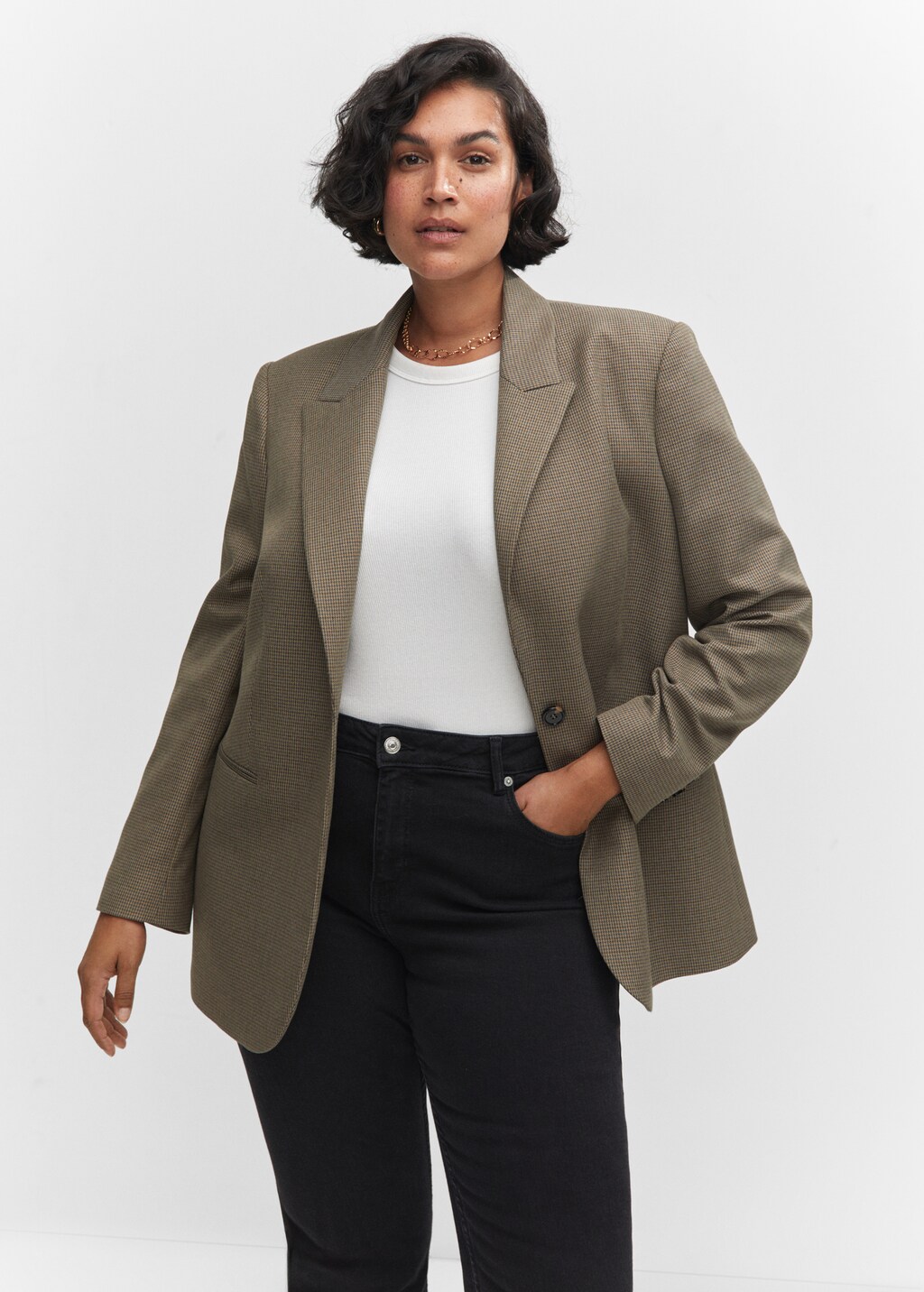 Houndstooth wool-blend blazer - Women | MANGO OUTLET USA