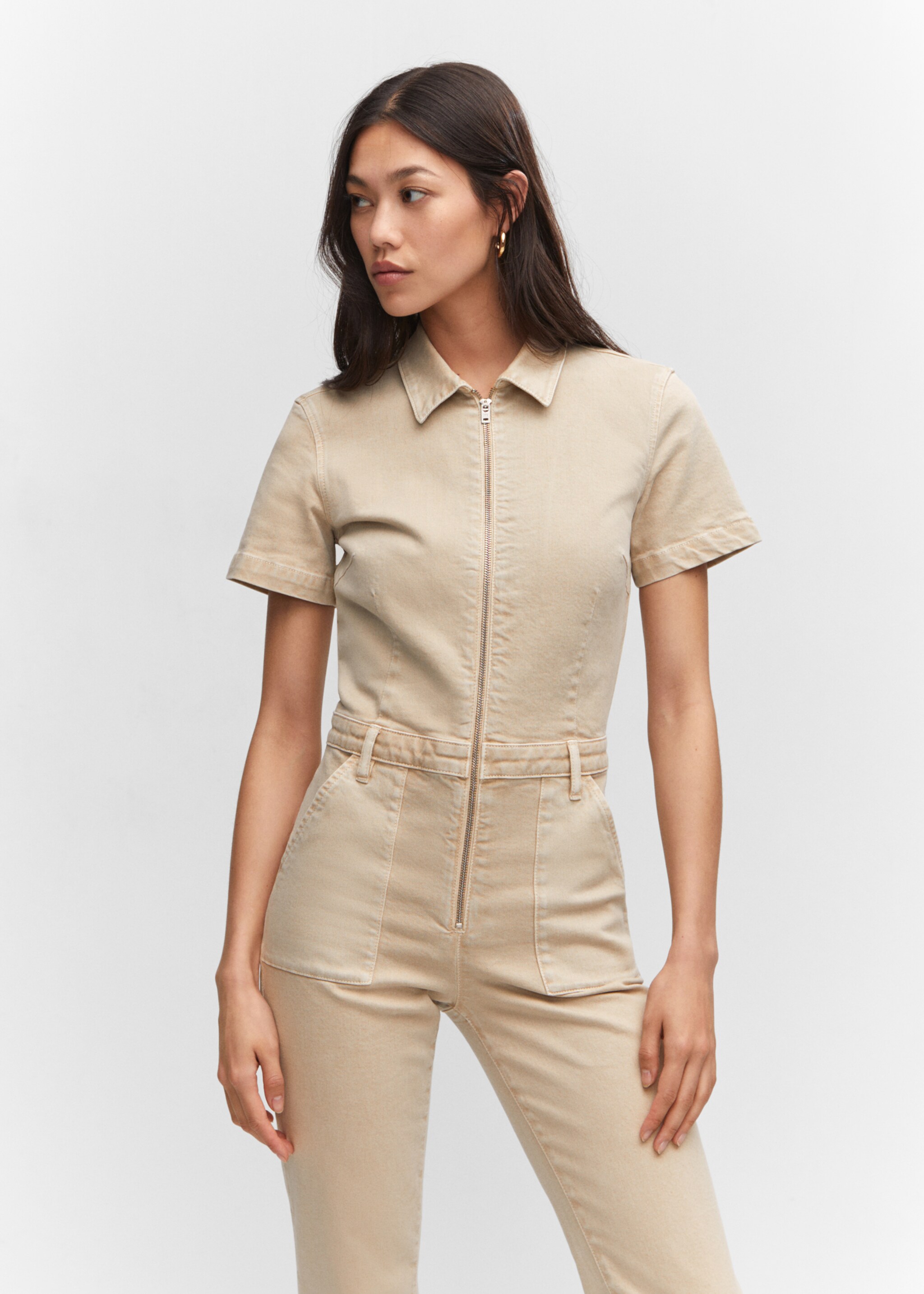 Denim zipper jumpsuit - Medium plane, Sand. Ref: 57065965-00.