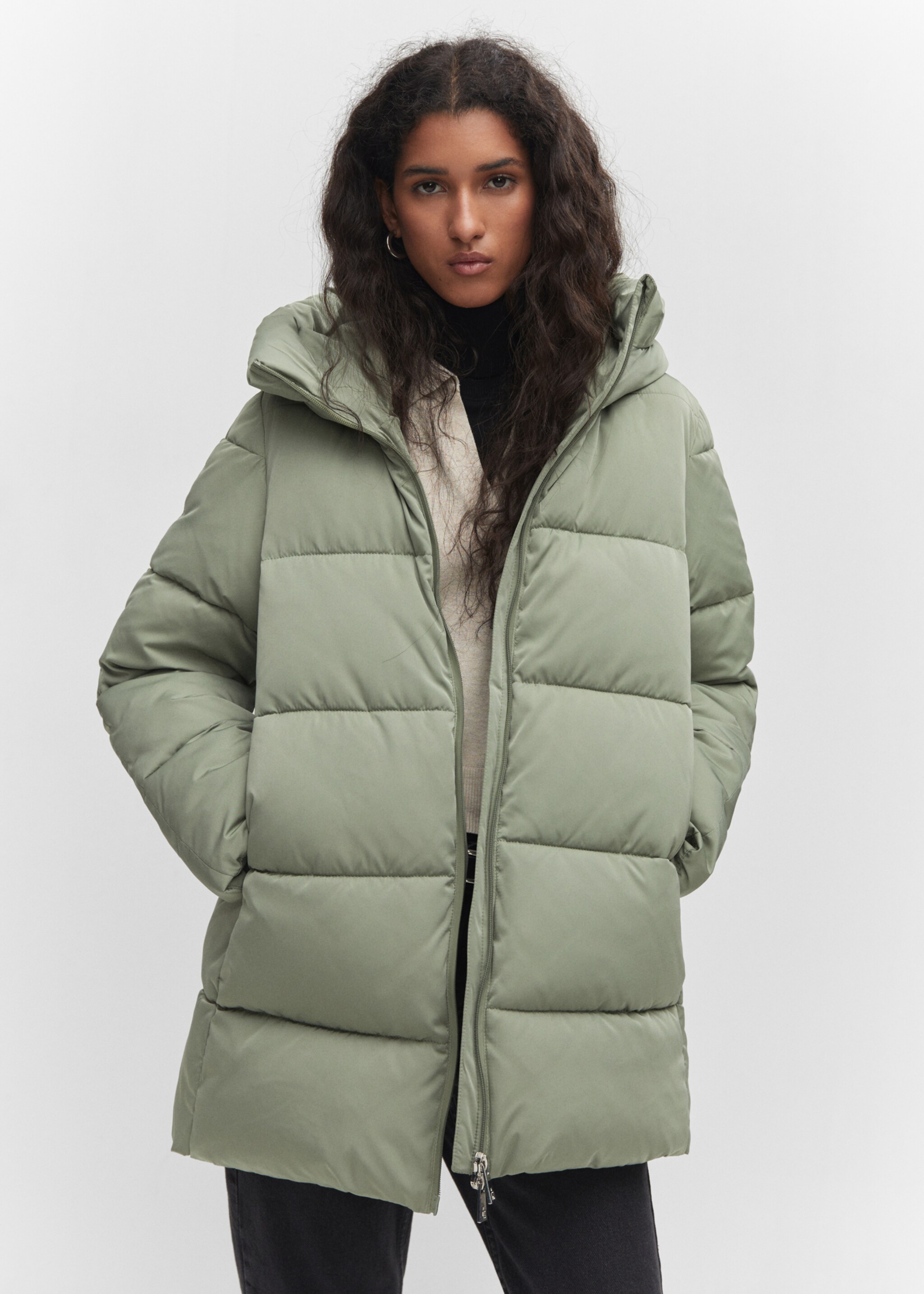 Hood puffer coat - Medium plane, Green. Ref: 57067702-00.