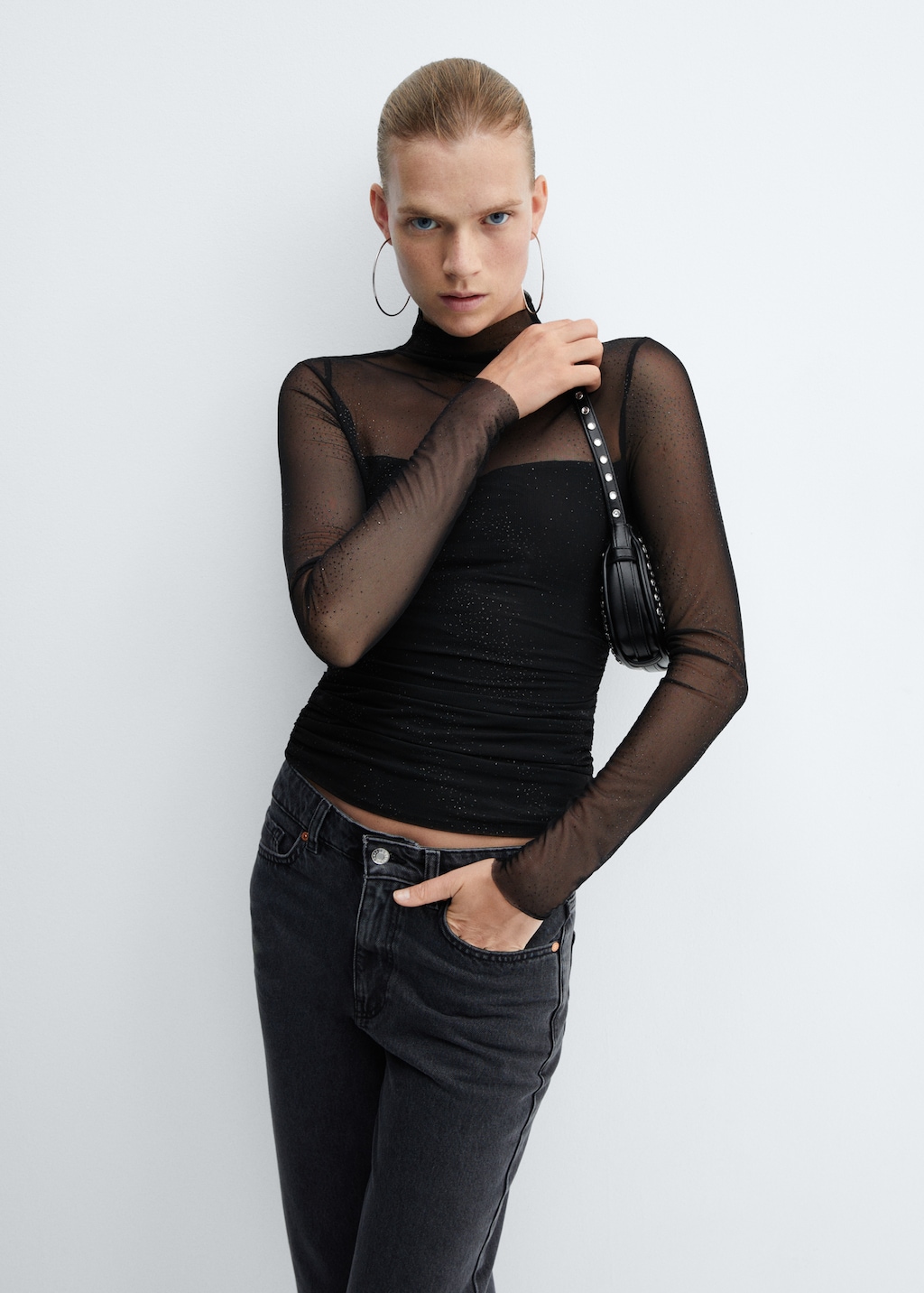 Mesh top with jeans outlet