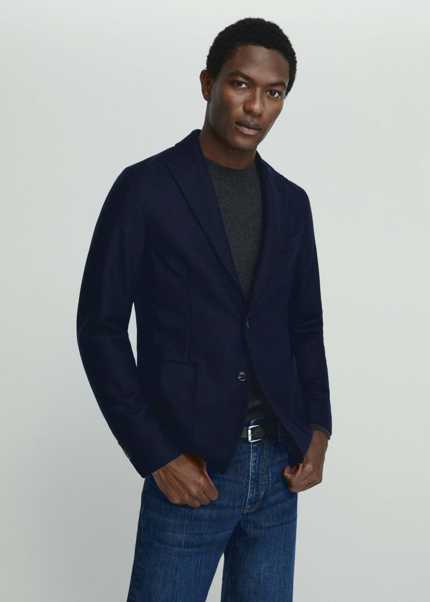 Virgin wool blazer with stitching - Medium plane