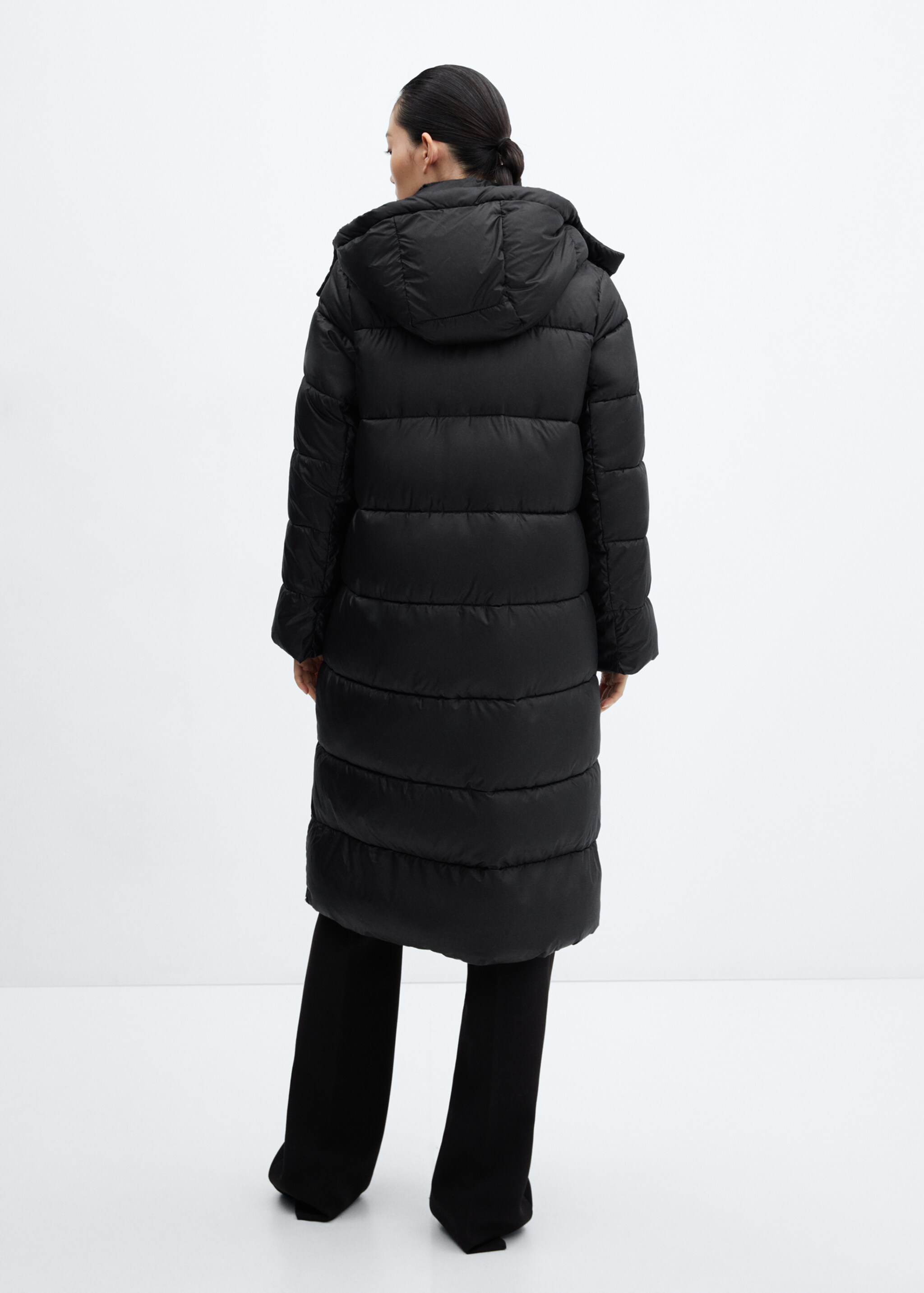 Hooded water-repellent quilted jacket - Reverse of the article, Black. Ref: 57069079-00.