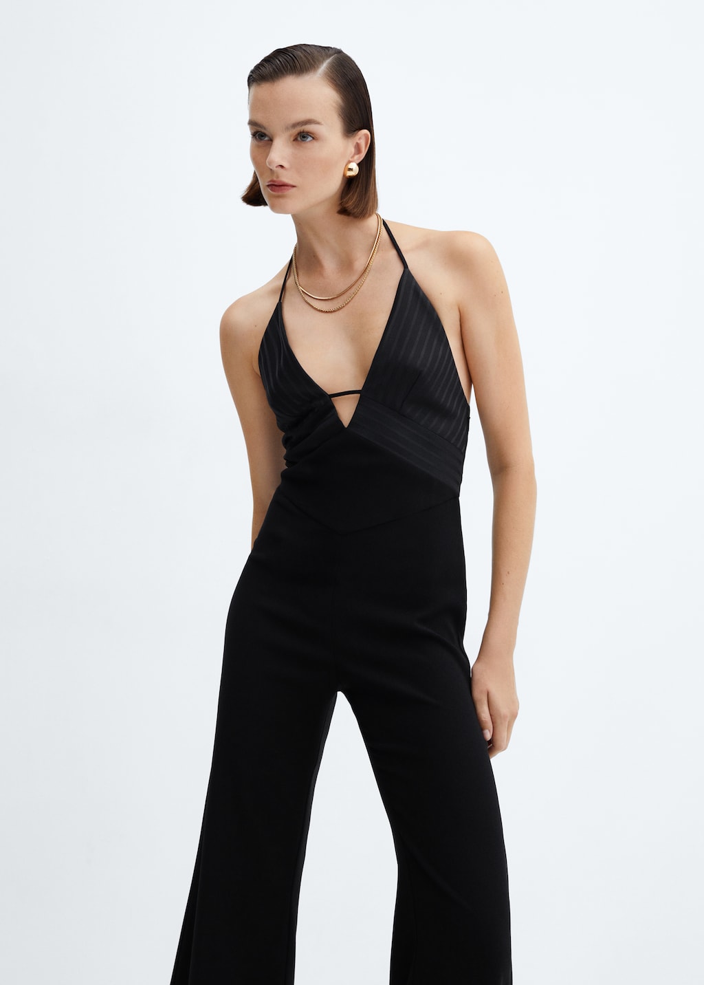 Low cut jumpsuit with satin details Women MANGO OUTLET USA
