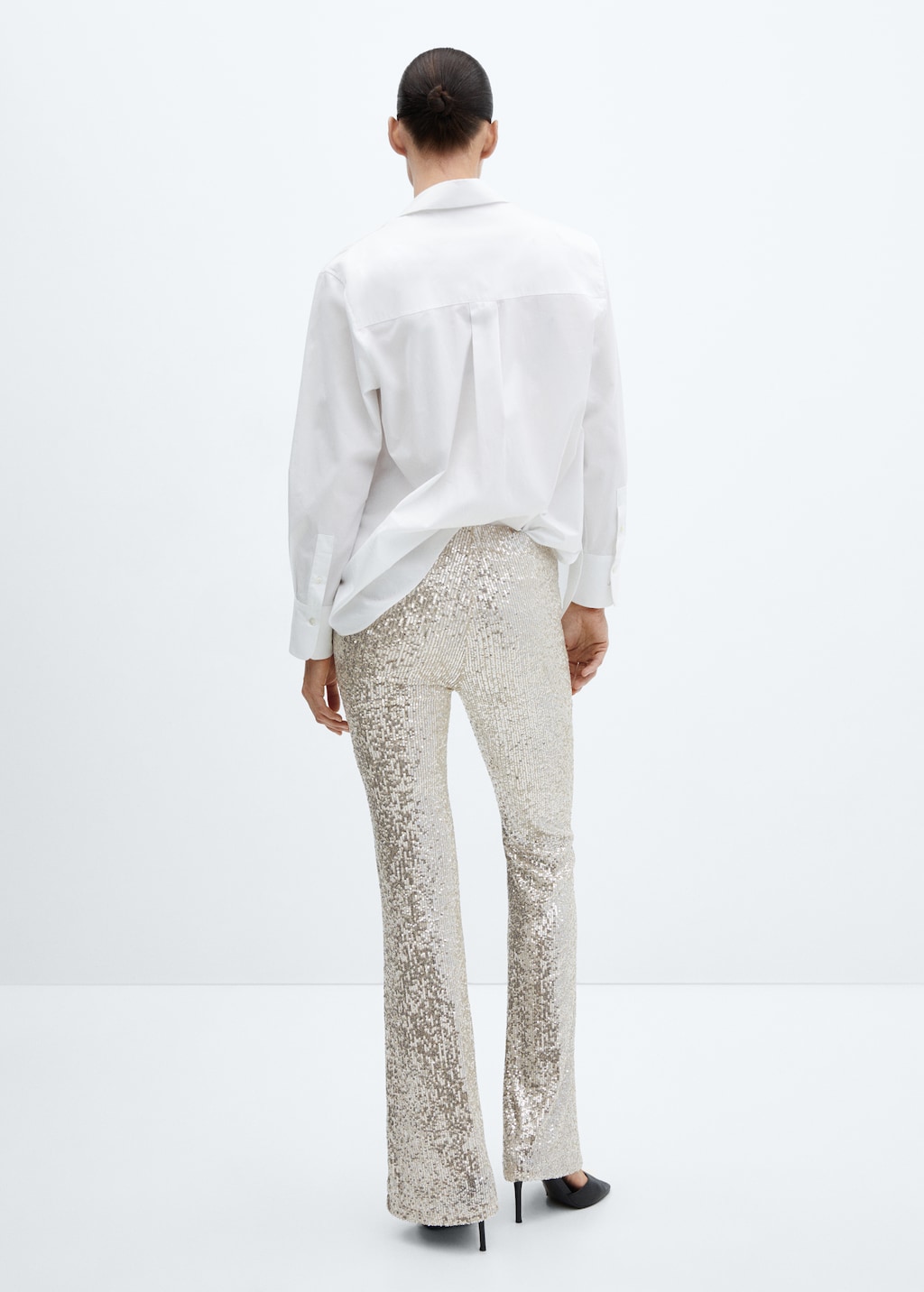 White sequin flare pants cheap