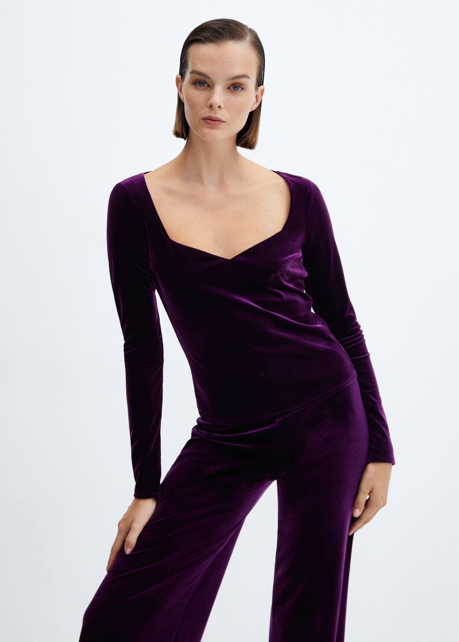 Velvet wideleg trousers - Details of the article 1