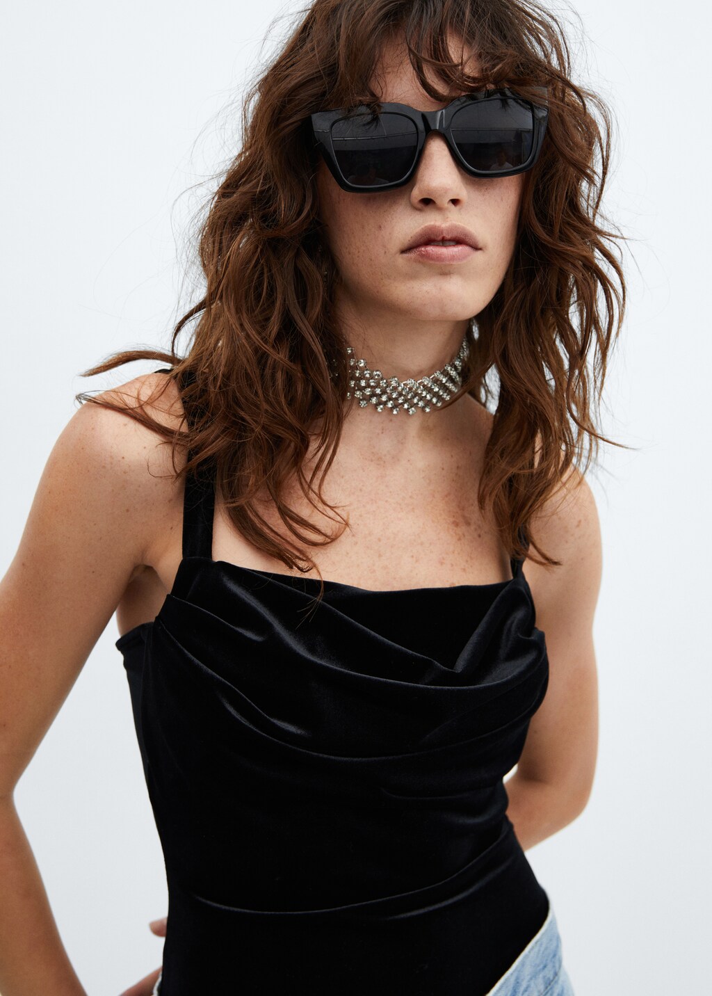 Velvet High Collar Bodysuit | NHOJ