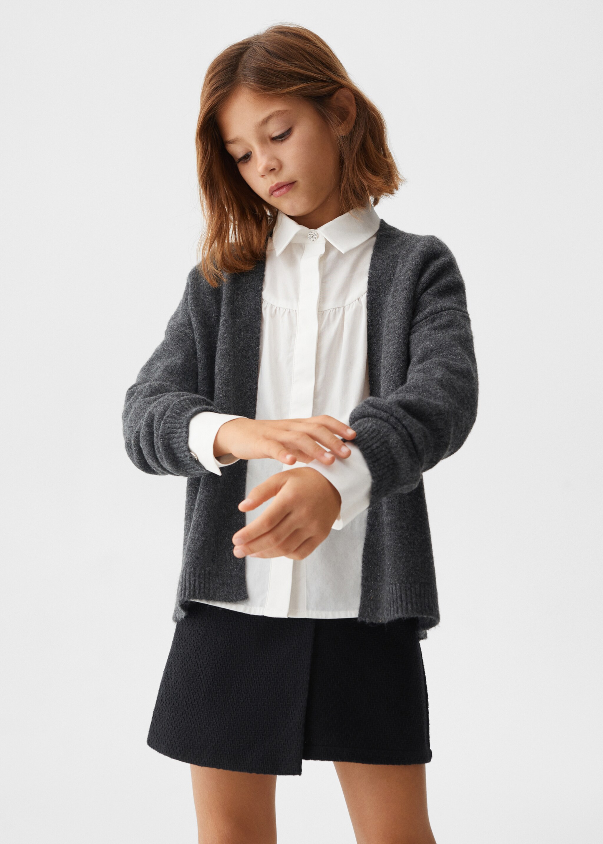 Lurex knitted cardigan - Medium plane, Dark Heather Grey. Ref: 57069217-00.