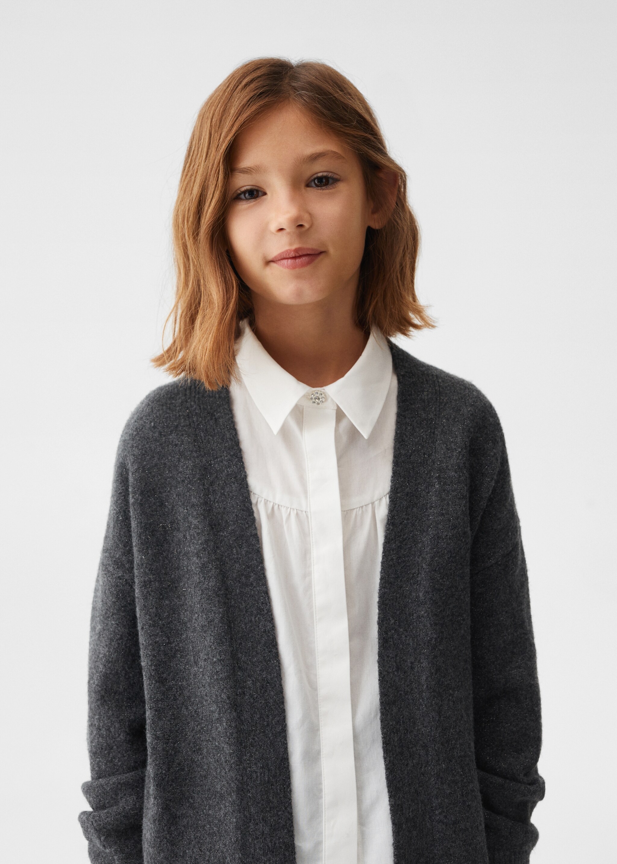 Lurex knitted cardigan - Details of the article 4, Dark Heather Grey. Ref: 57069217-00.