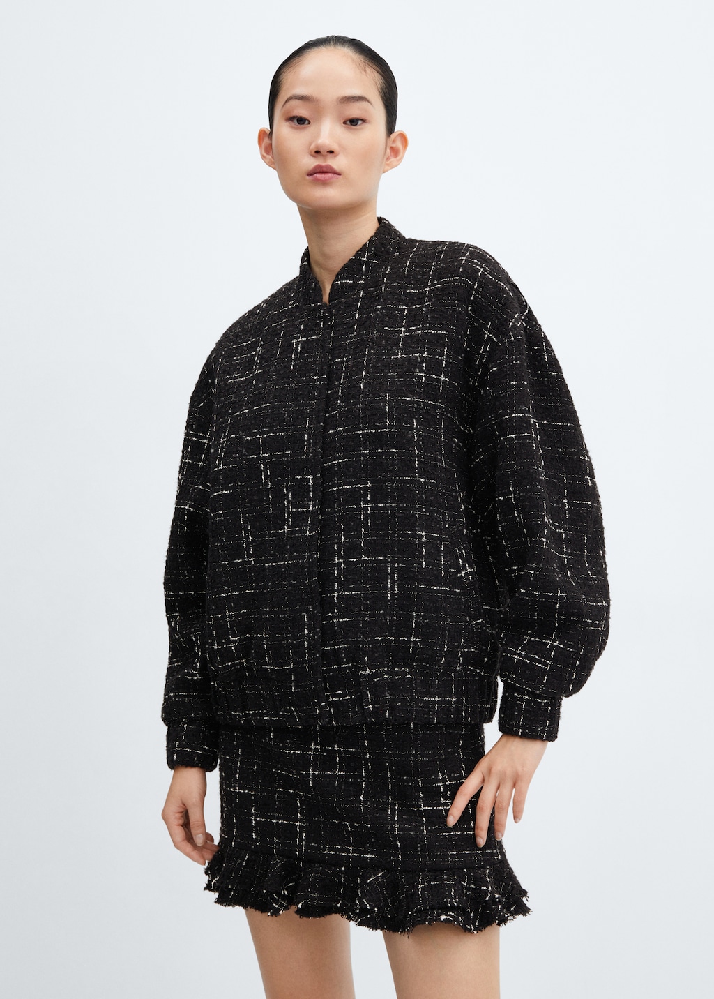 Oversized tweed bomber jacket on sale