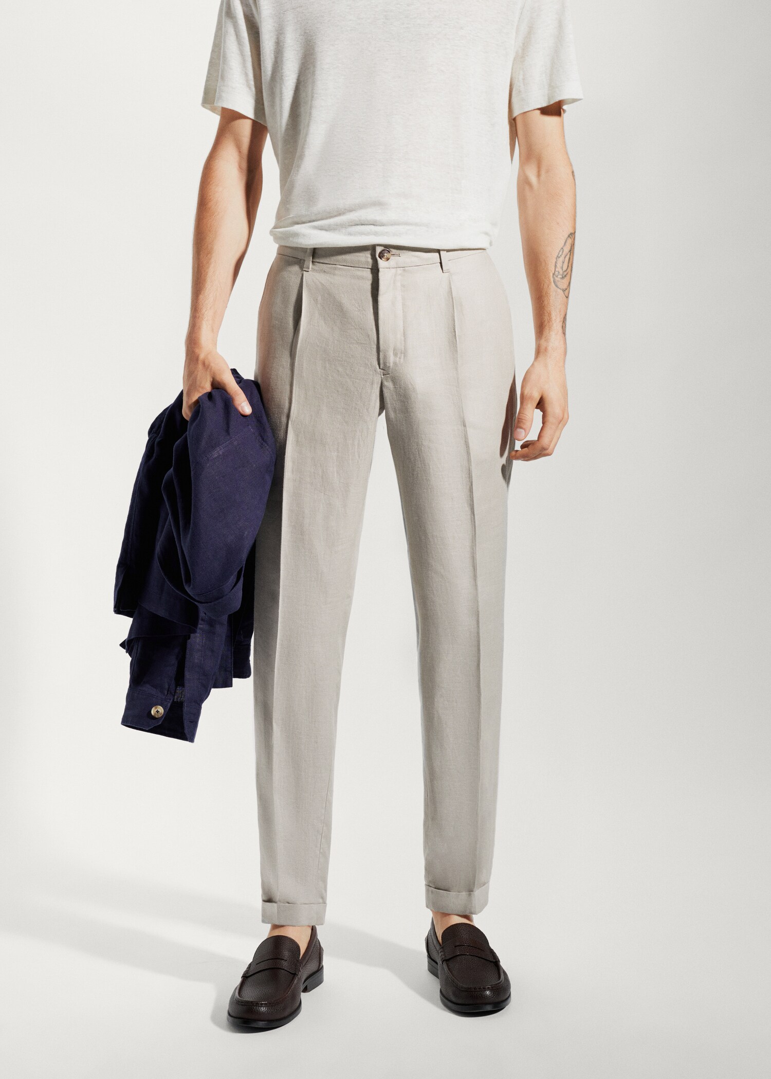 Regular Fit-Hose aus 100 % Leinen - Mittlere Ansicht