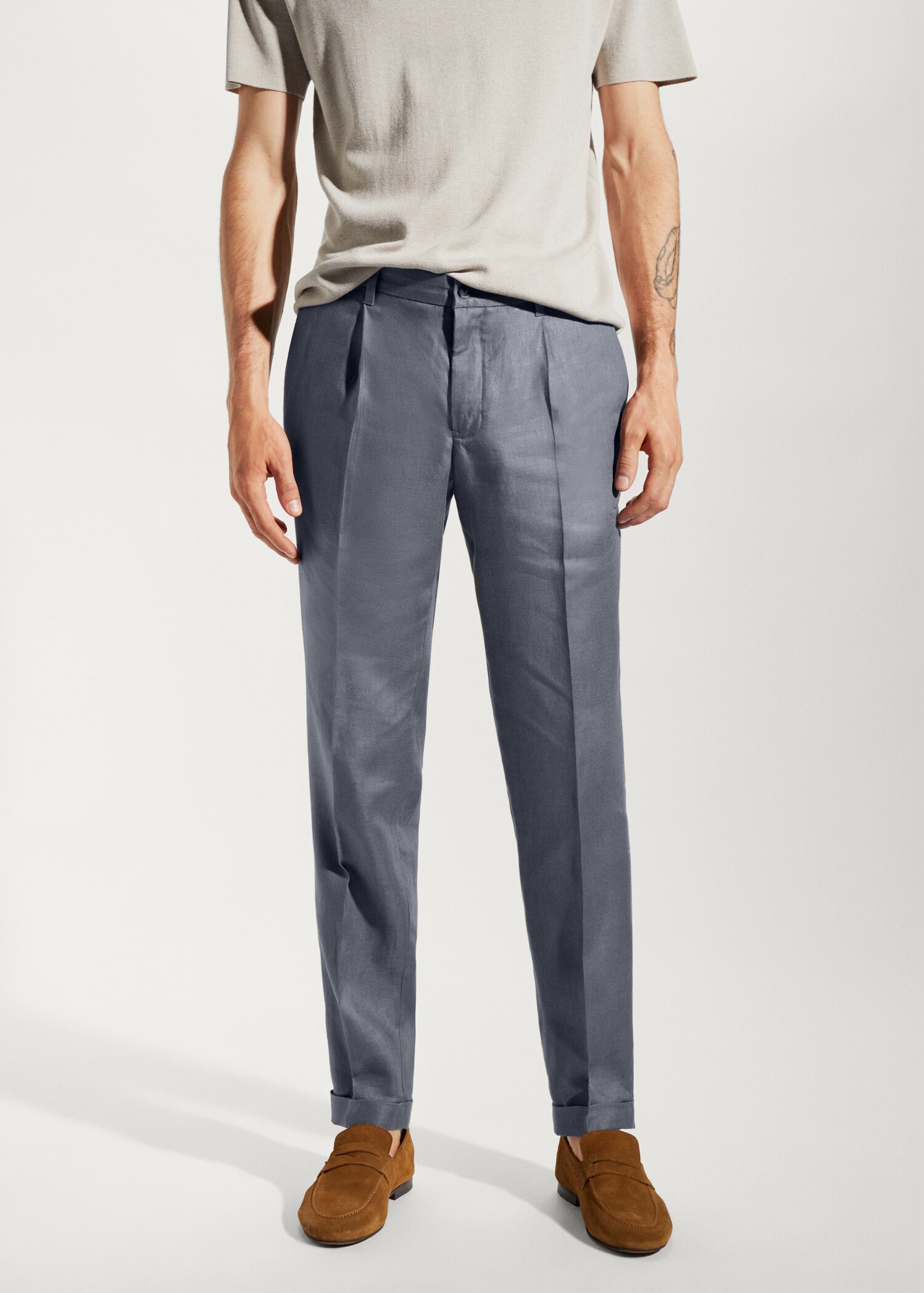 Pantalon 100 % lin regular fit - Plan moyen