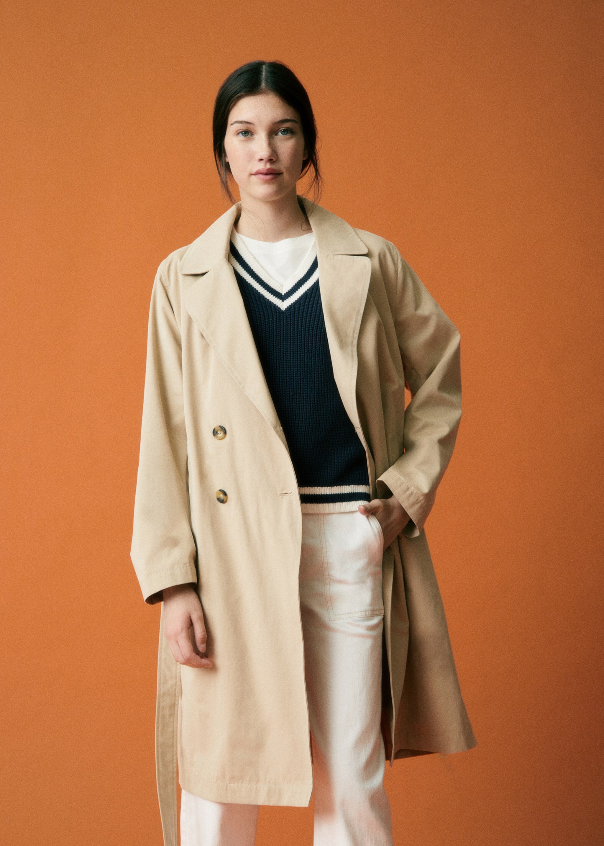 Classic trench coat with belt - Details of the article 5, Beige. Ref: 57072518-00.