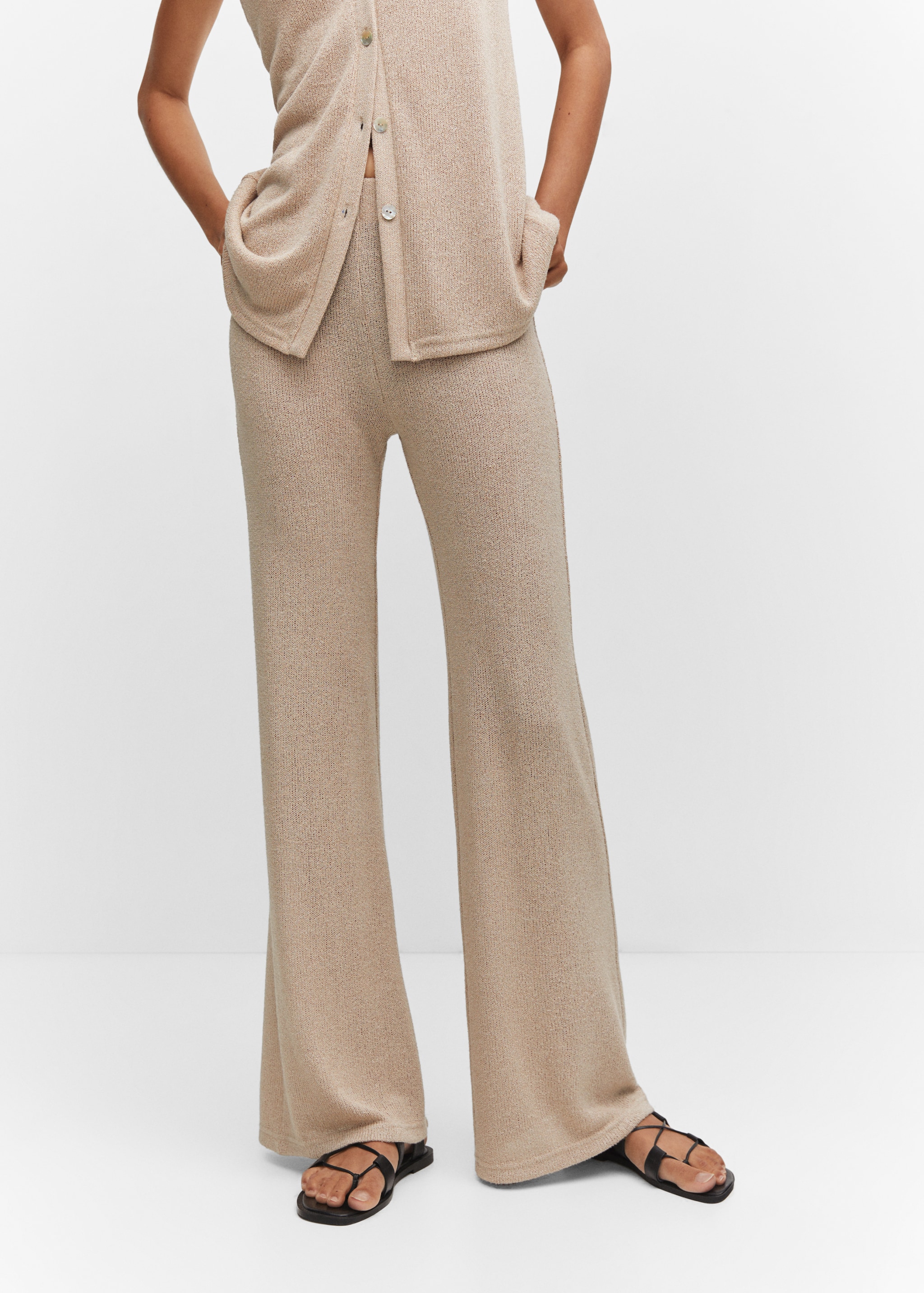 Gris Mango Pantalon Acampanado Knit Pants Mango Pantalon Punto