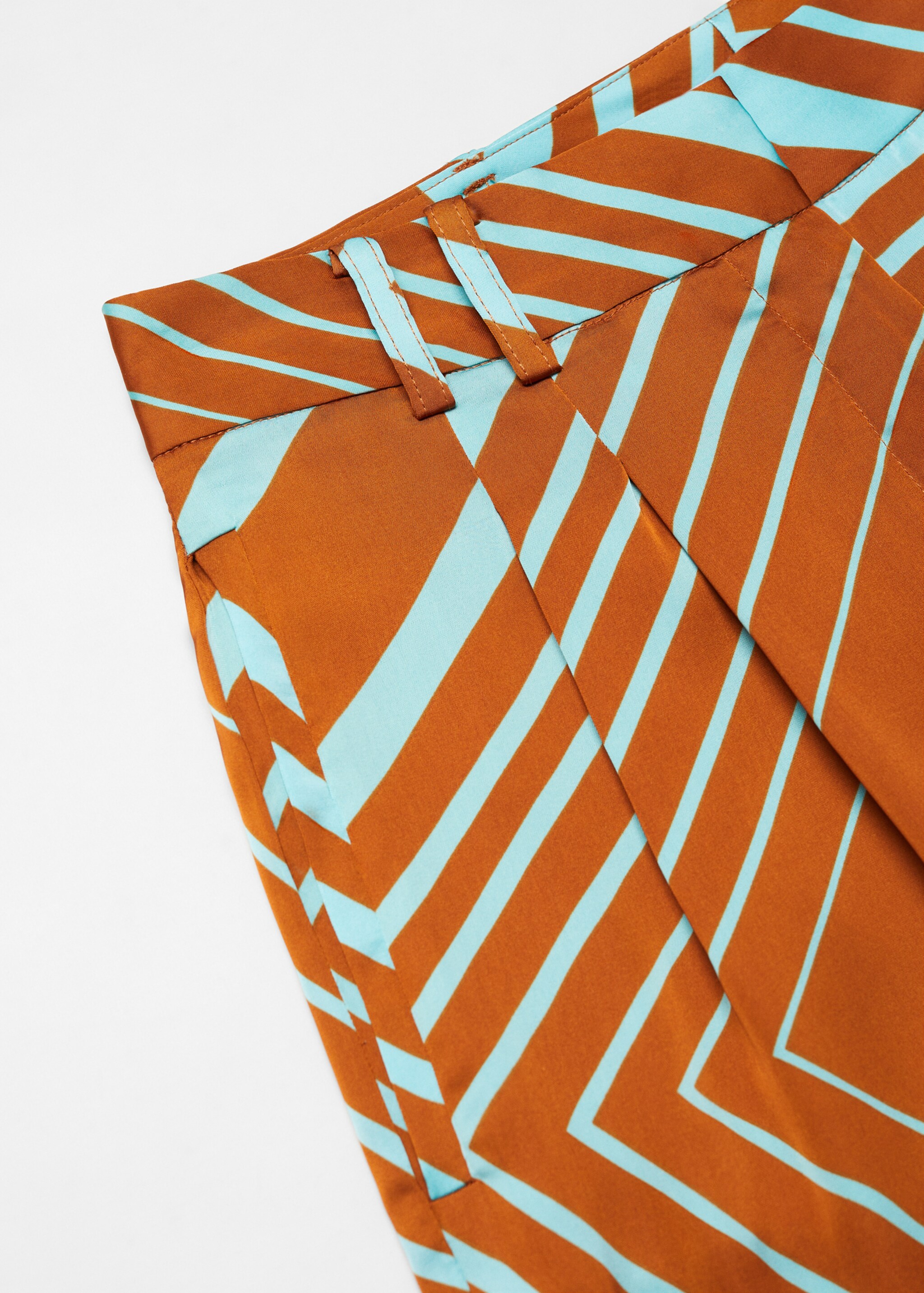 Satin printed trousers - Details of the article 8, Turquoise. Ref: 57072886-00.