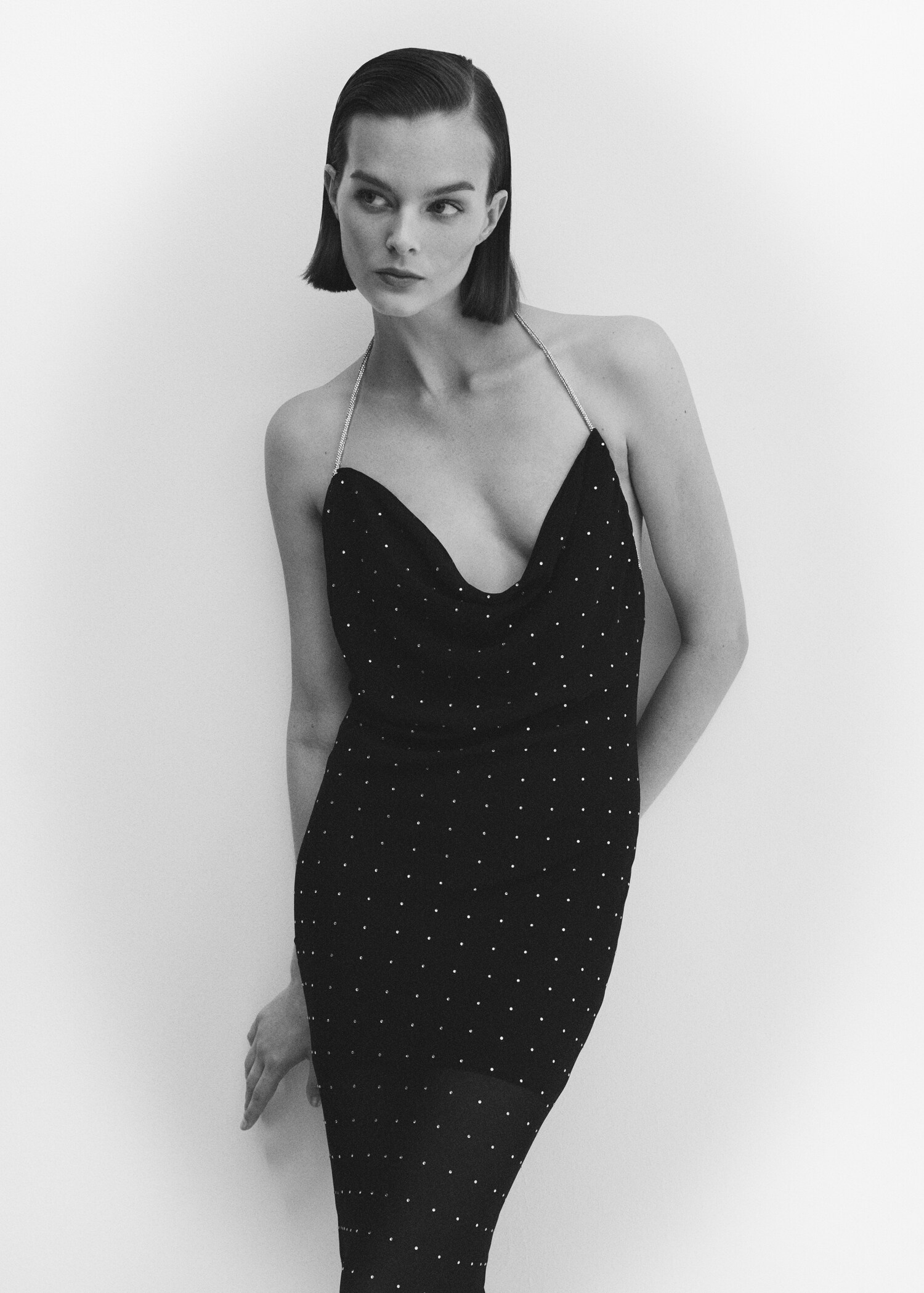 Draped-neck rhinestone dress - Details of the article 2