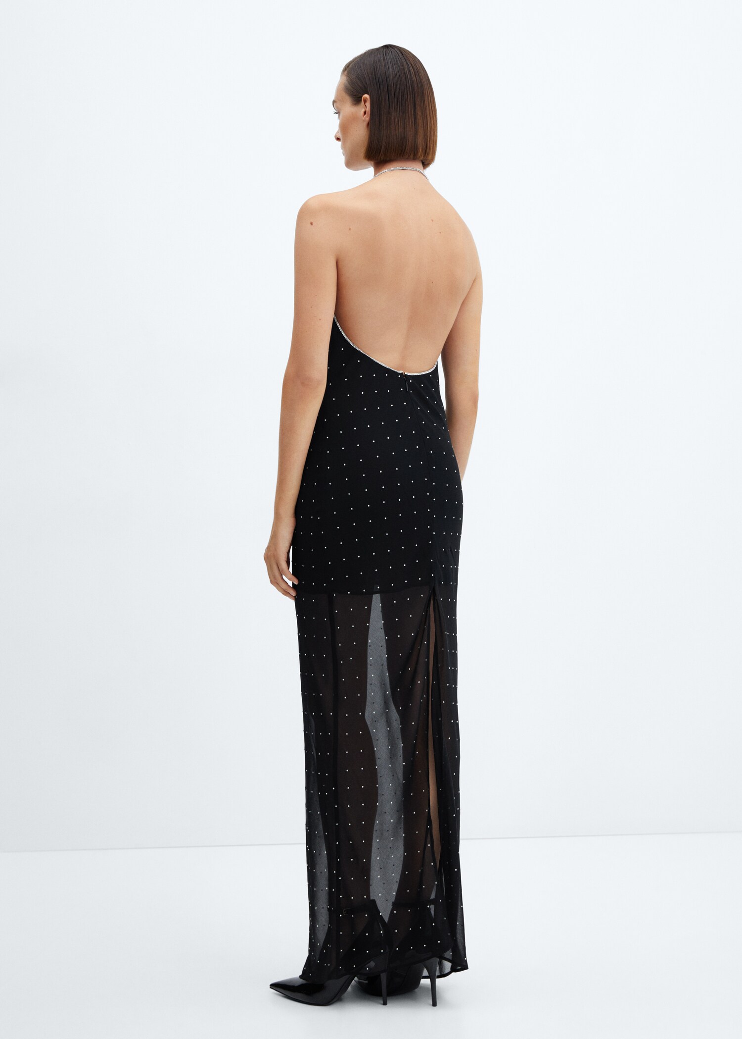 Draped-neck rhinestone dress - Reverse of the article