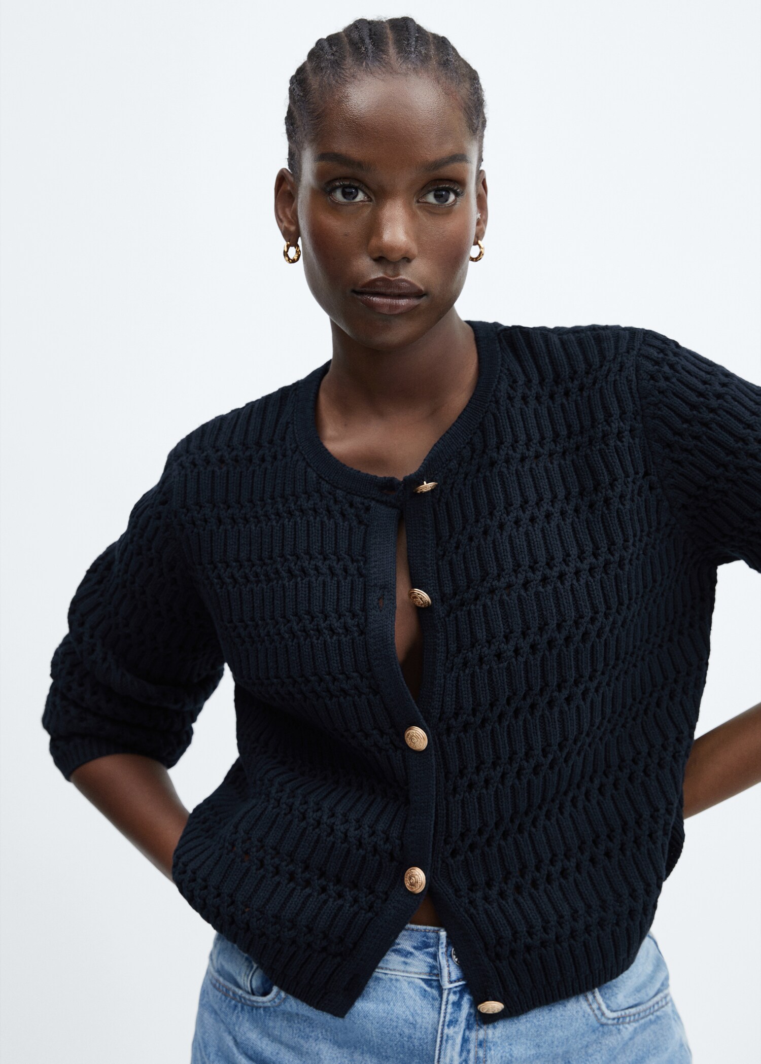 Knitted cardigan with jewel button - Details of the article 5