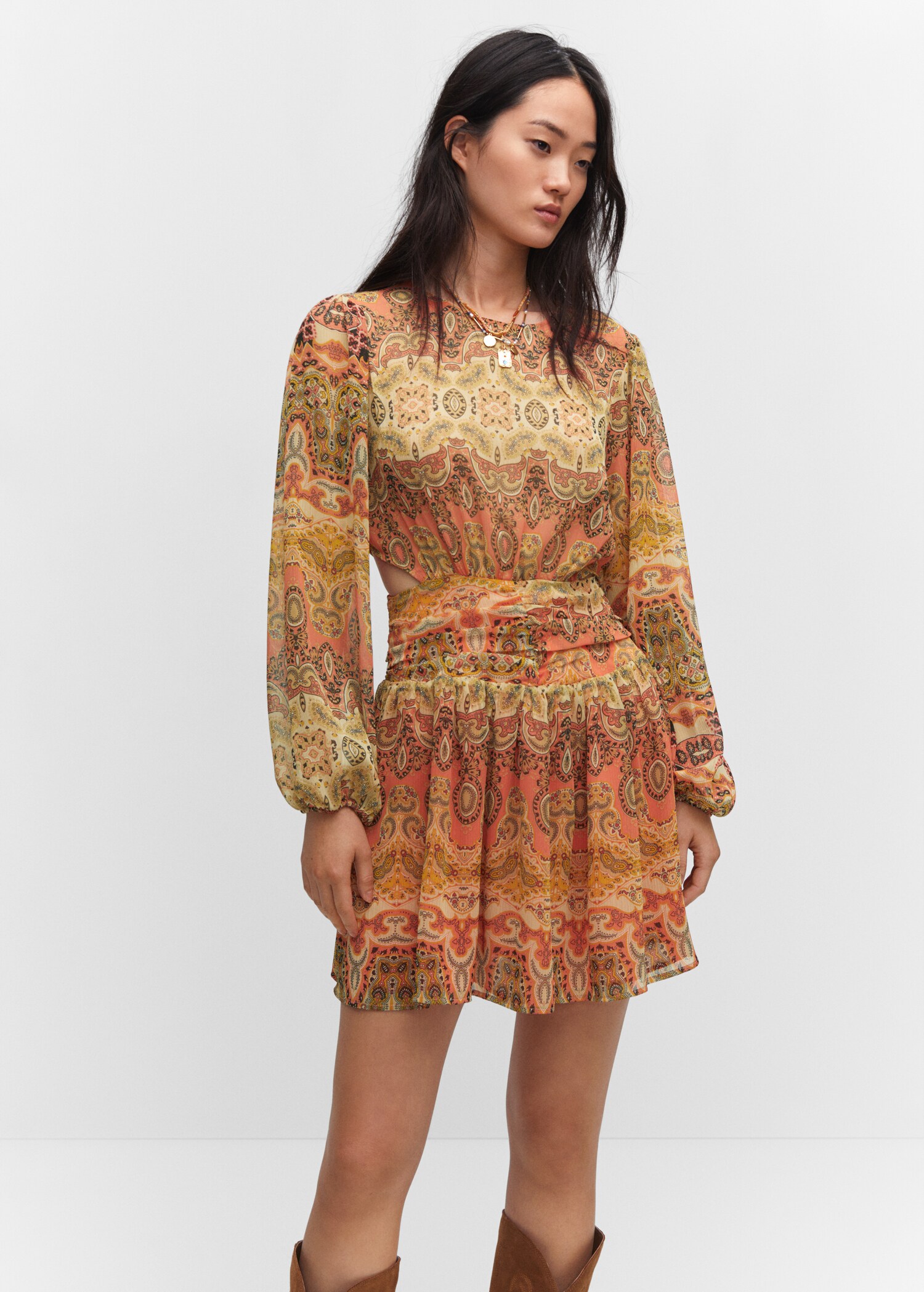 Vestido estampado aberturas - Plano medio