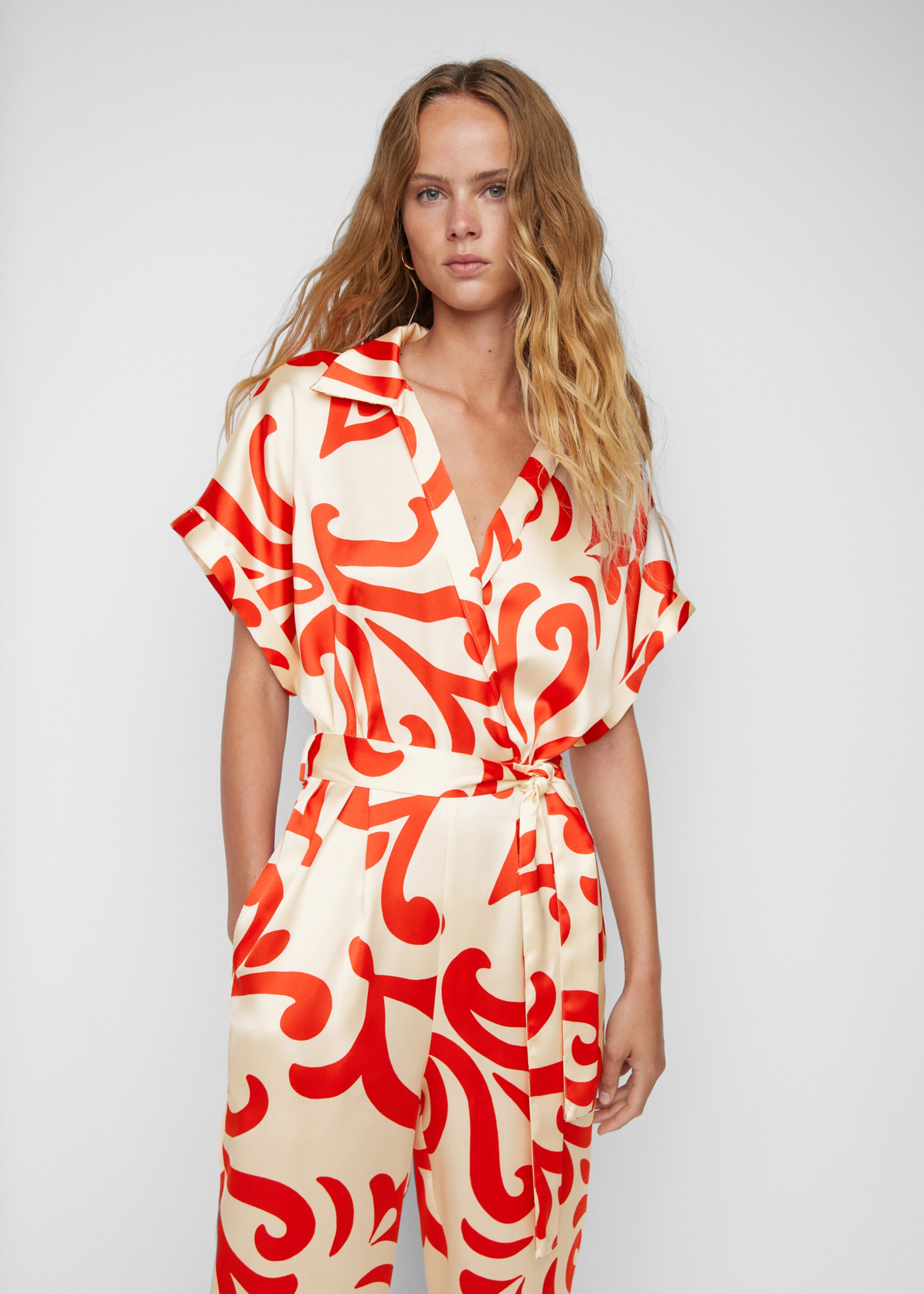 Printed satin jumpsuit - Medium plane, Off White. Ref: 57073822-00.